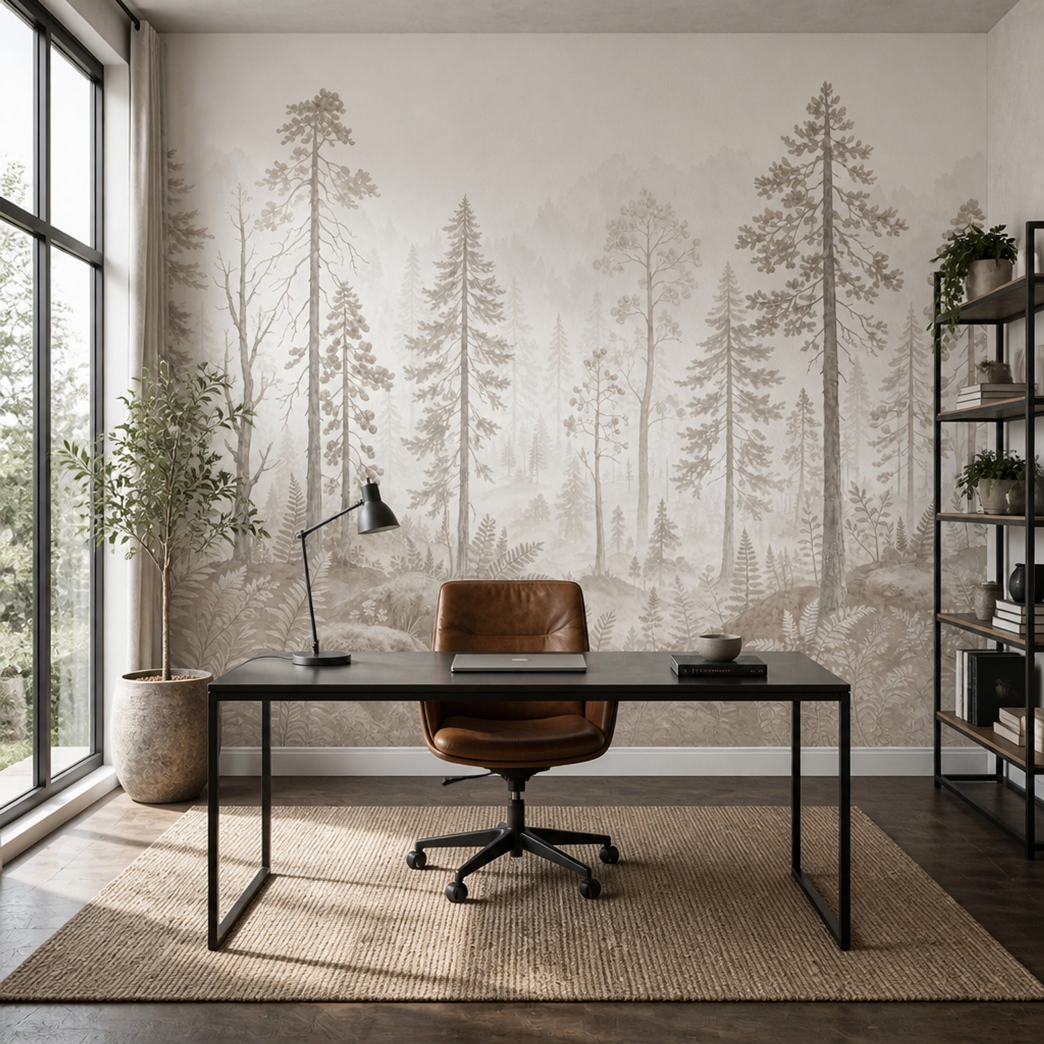 Misty Forest Wallpaper Foggy Woodland Pine Tree Removable Wall Decor