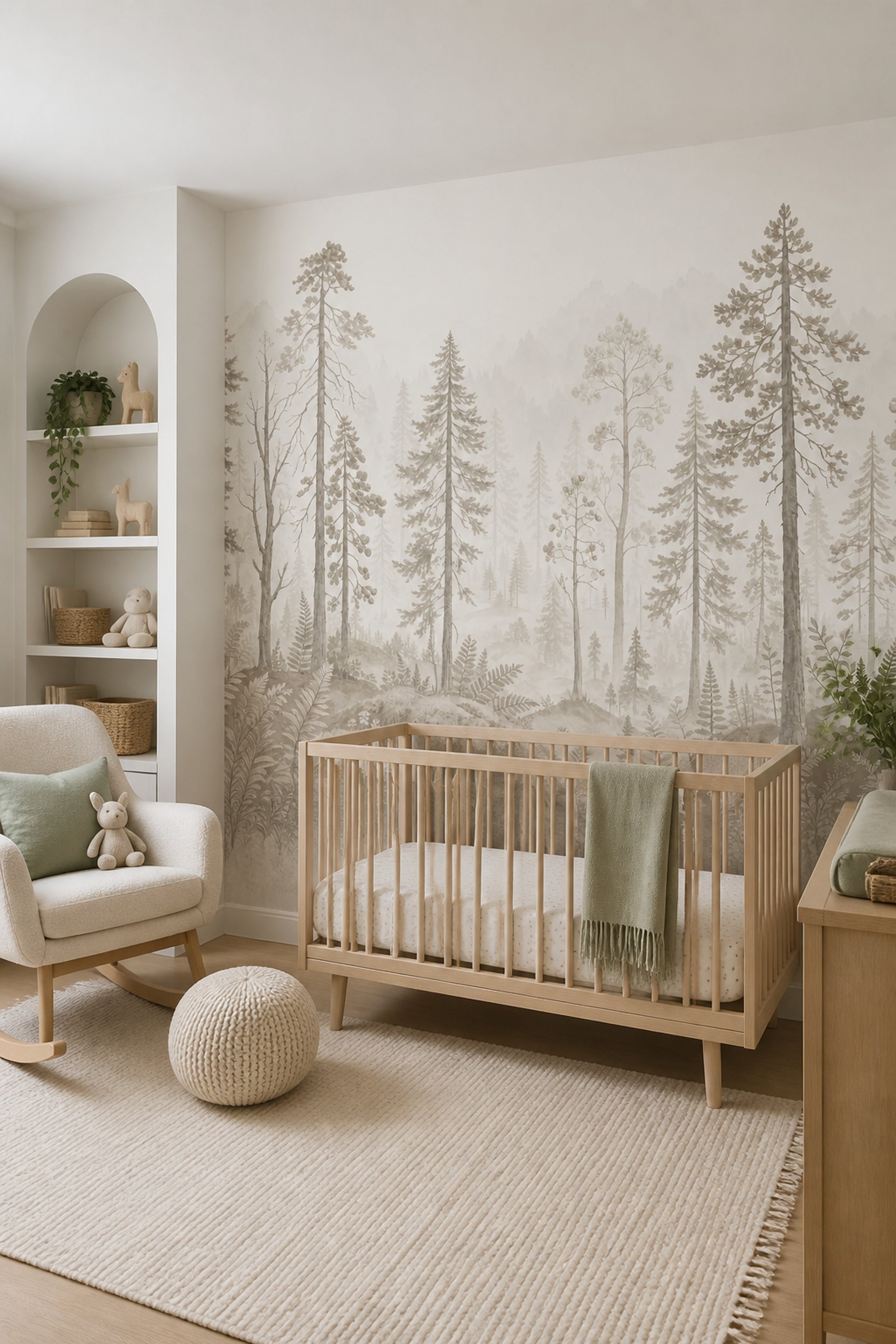 Misty Forest Wallpaper Foggy Woodland Pine Tree Removable Wall Decor