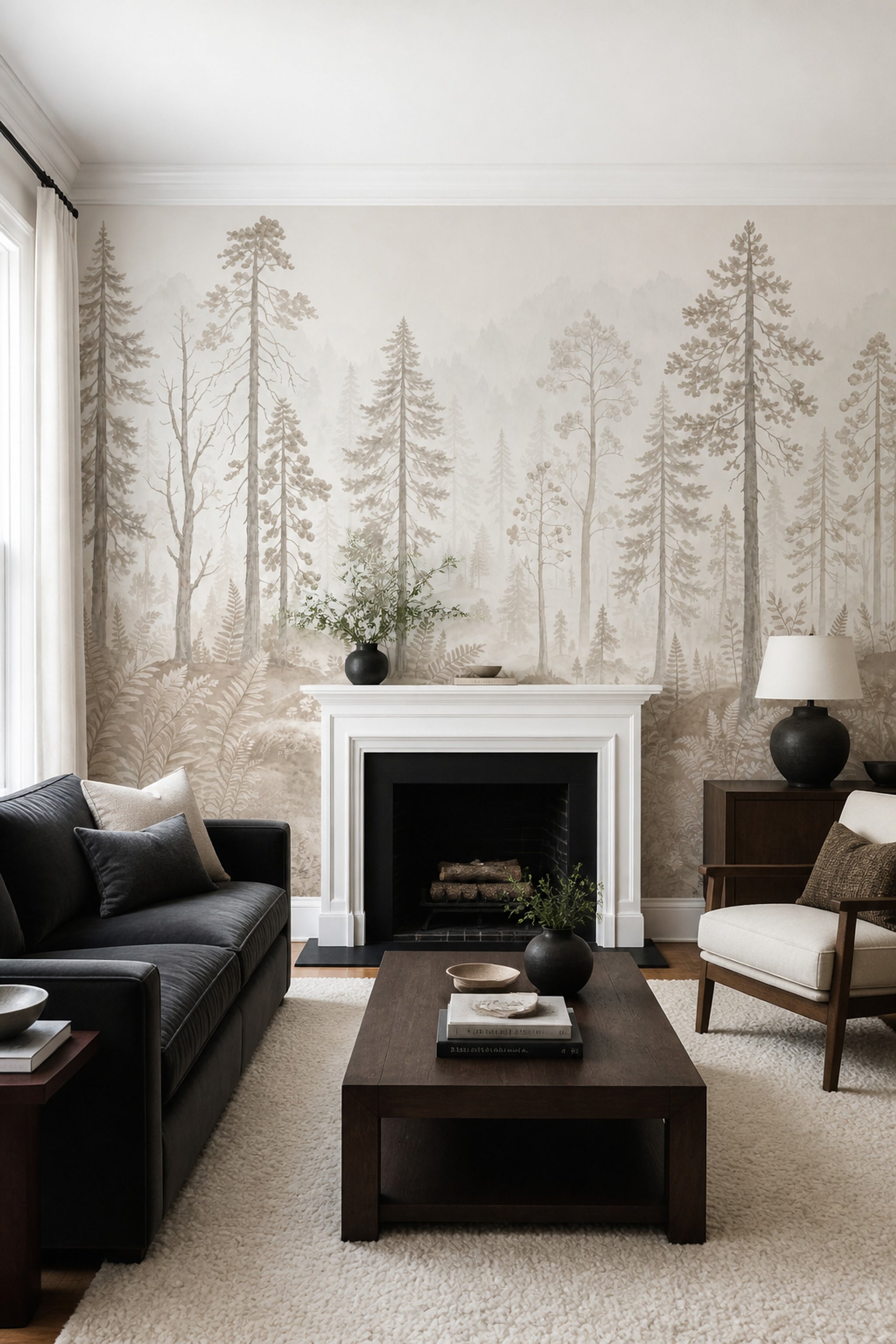 Misty Forest Wallpaper Foggy Woodland Pine Tree Removable Wall Decor