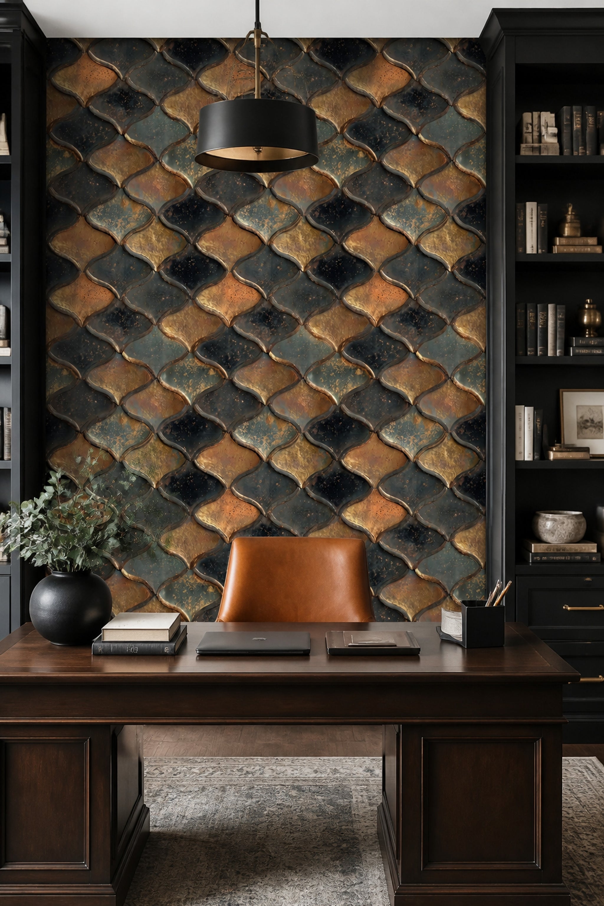 Moroccan Tile Wallpaper Geometric Removable Metallic Gold Wall Double Roll
