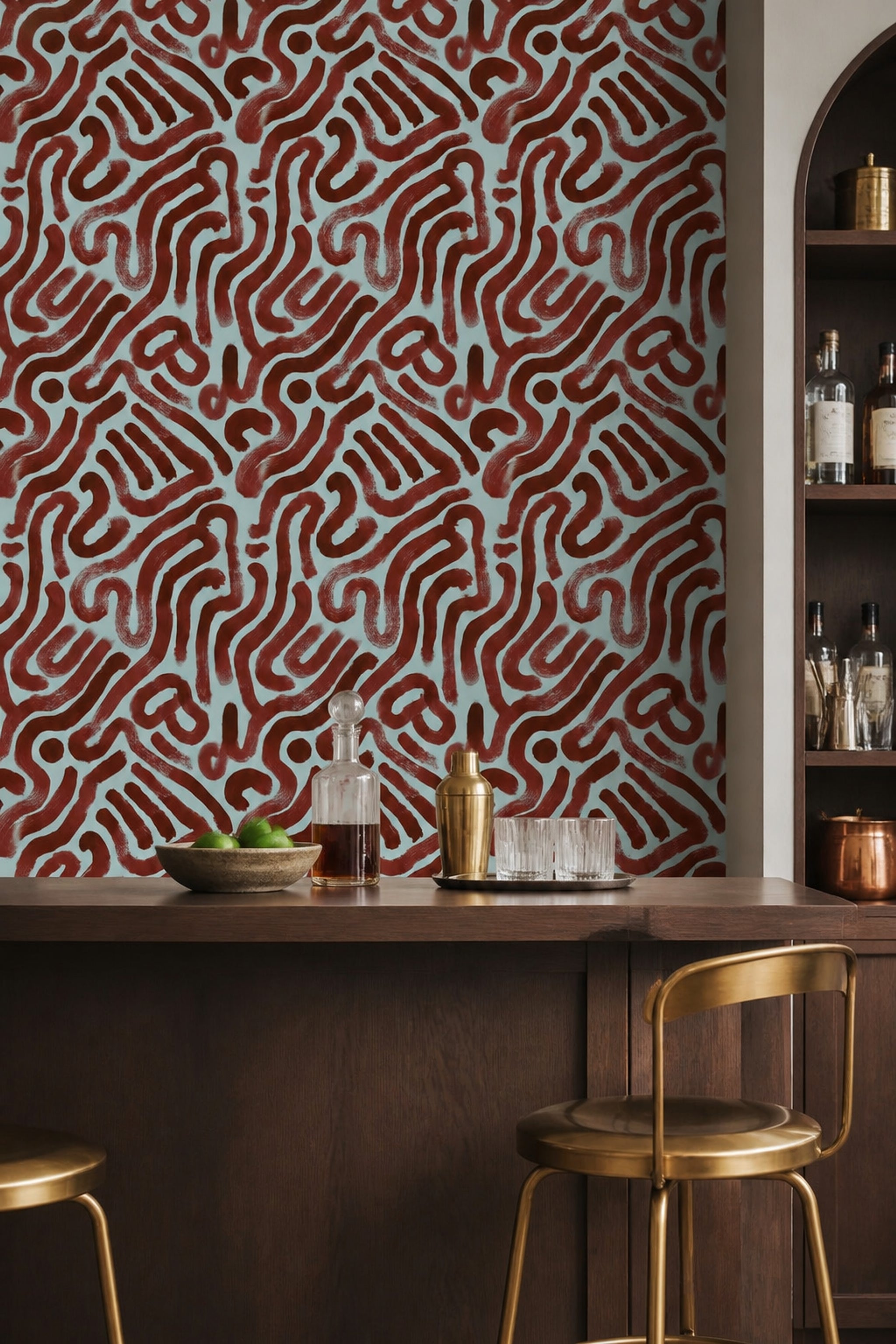 Abstract Wallpaper Brushstroke Removable Wavy Lines Wall Double Roll