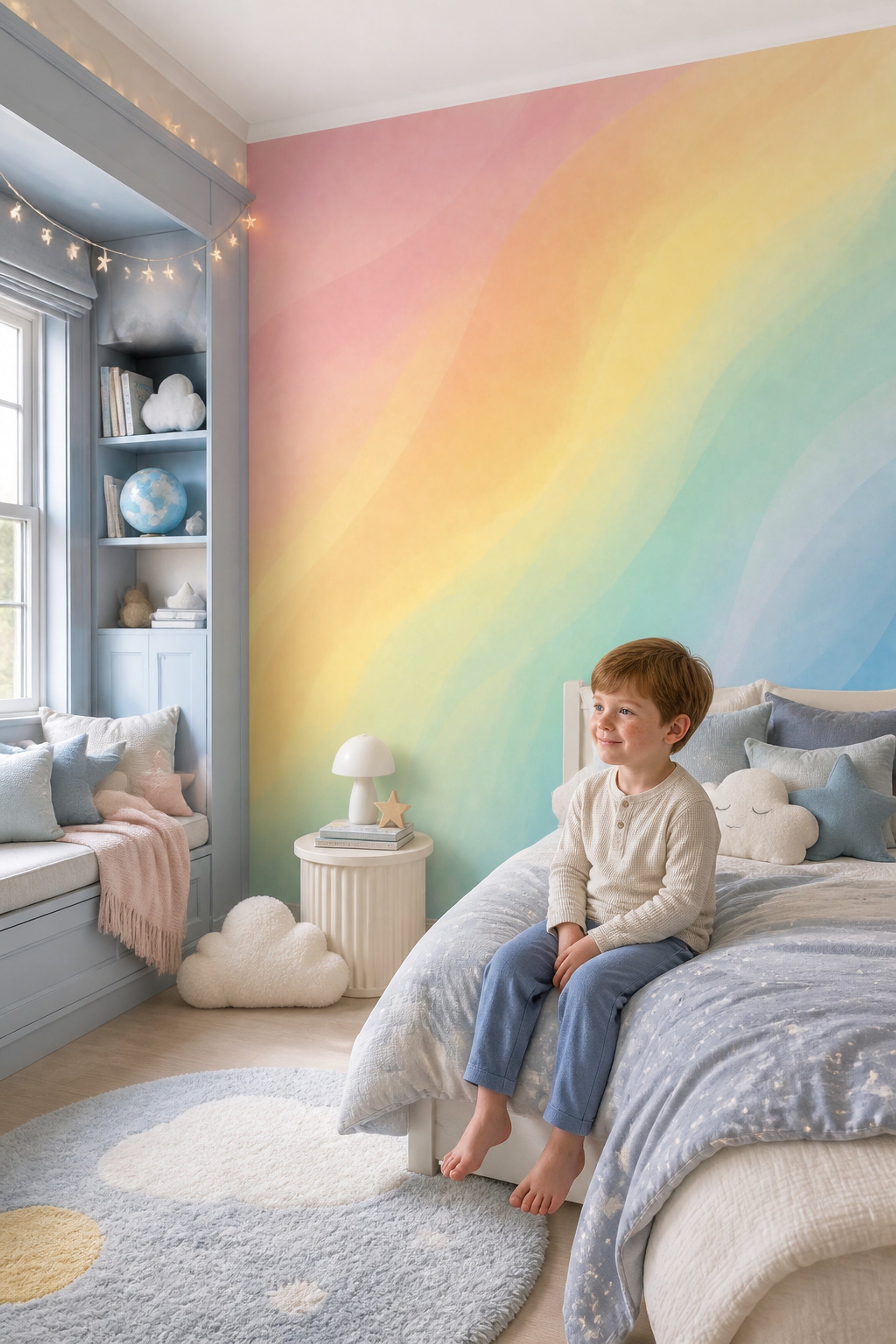Watercolor Texture Wallpaper Pastel Gradient Removable Rainbow Wall Decor