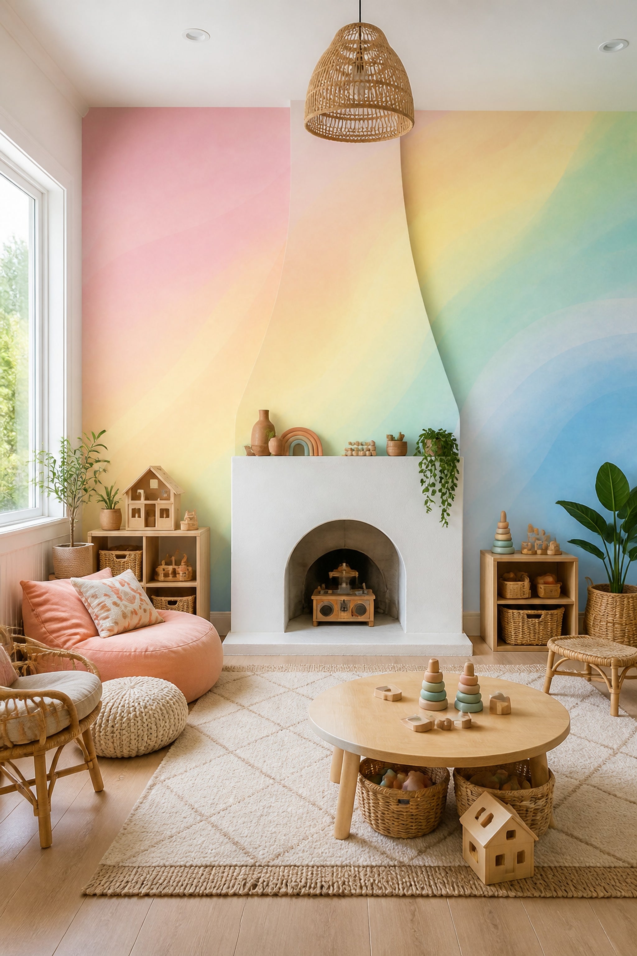 Watercolor Texture Wallpaper Pastel Gradient Removable Rainbow Wall Decor