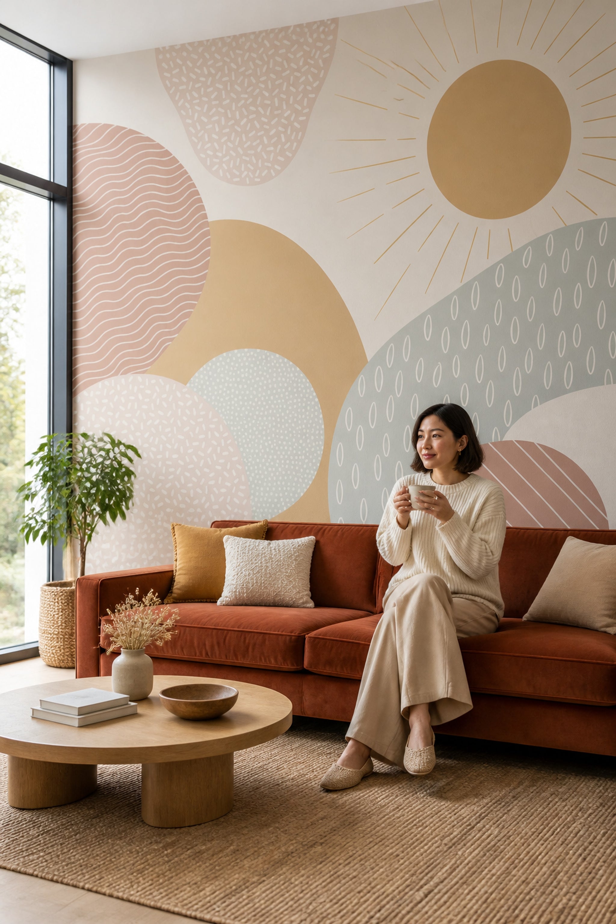 Sunburst Wallpaper Abstract Removable Boho Wall Decor