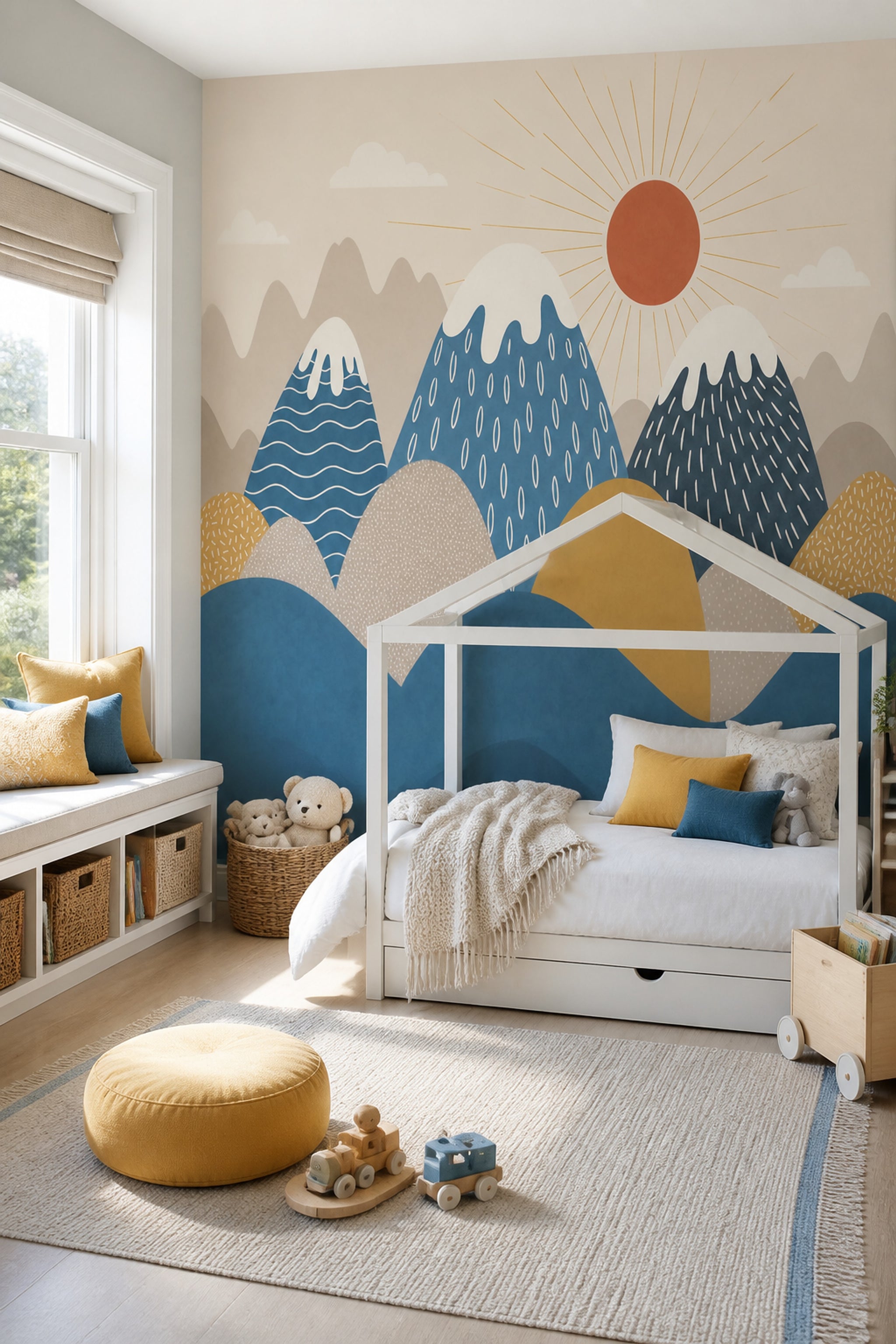 Mountain Landscape Wallpaper Sun Rays Removable Scandinavian Wall Decor