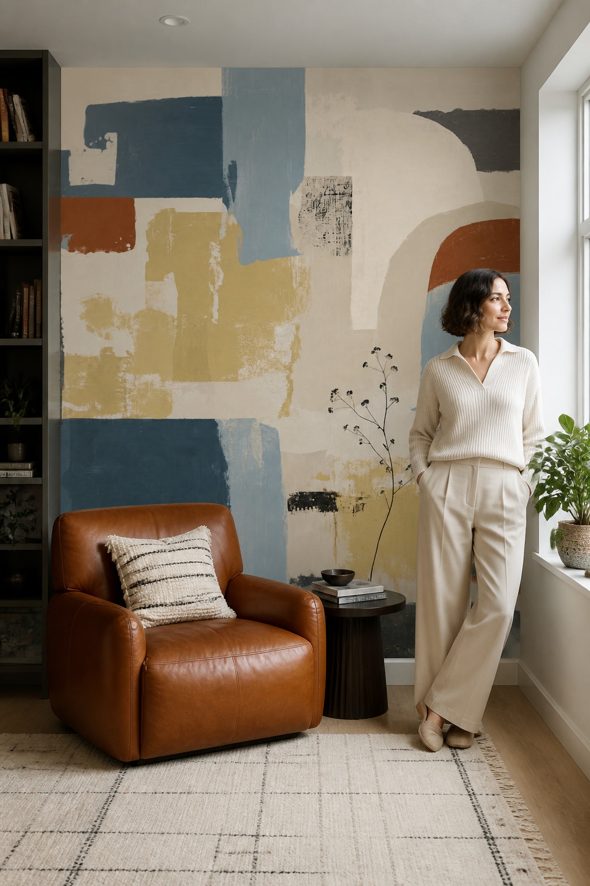 Abstract Wallpaper Geometric Brushstroke Removable Wall Decor