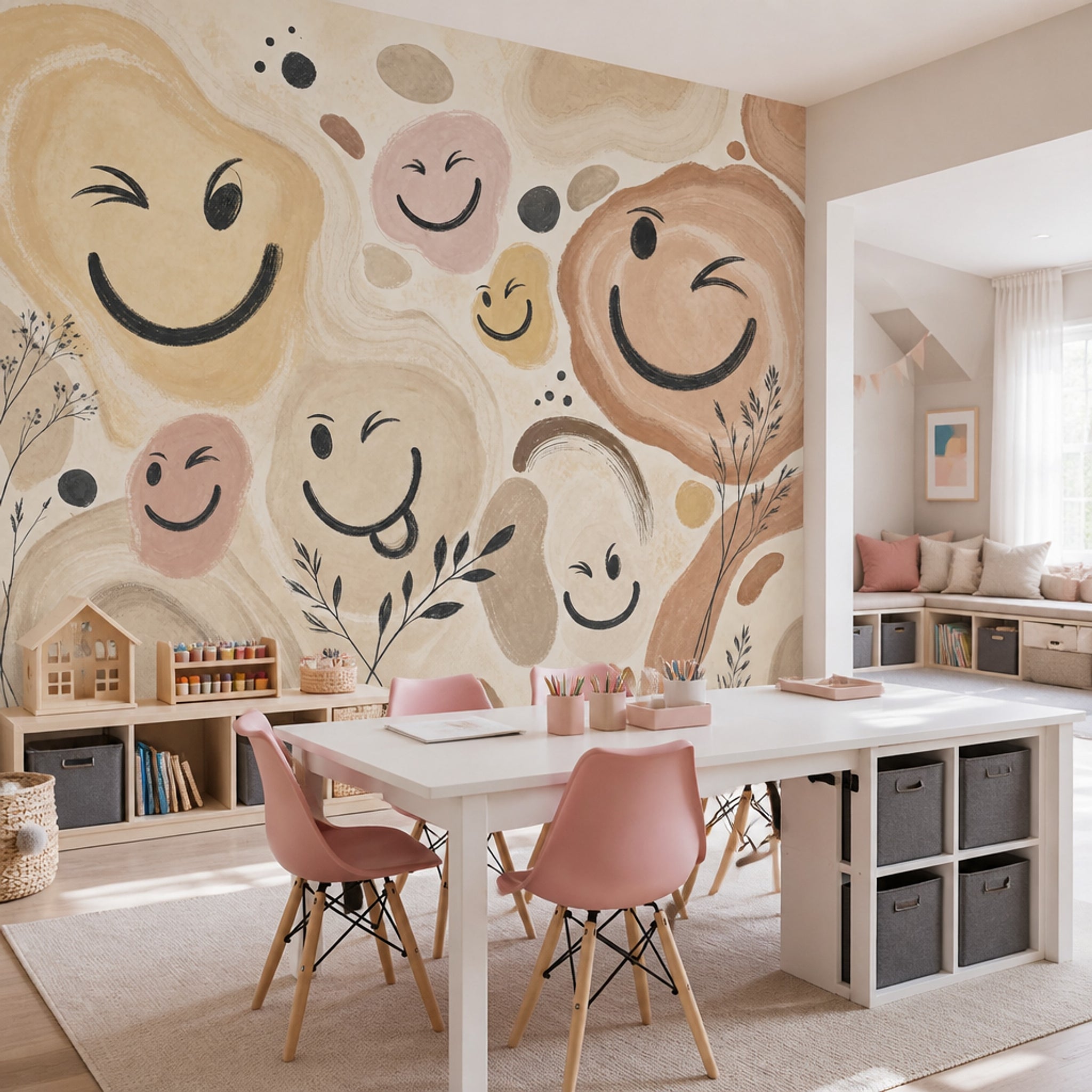 Abstract Smiley Faces Wallpaper Bohemian Wallpaper Organic Shapes Removable Wall Decor
