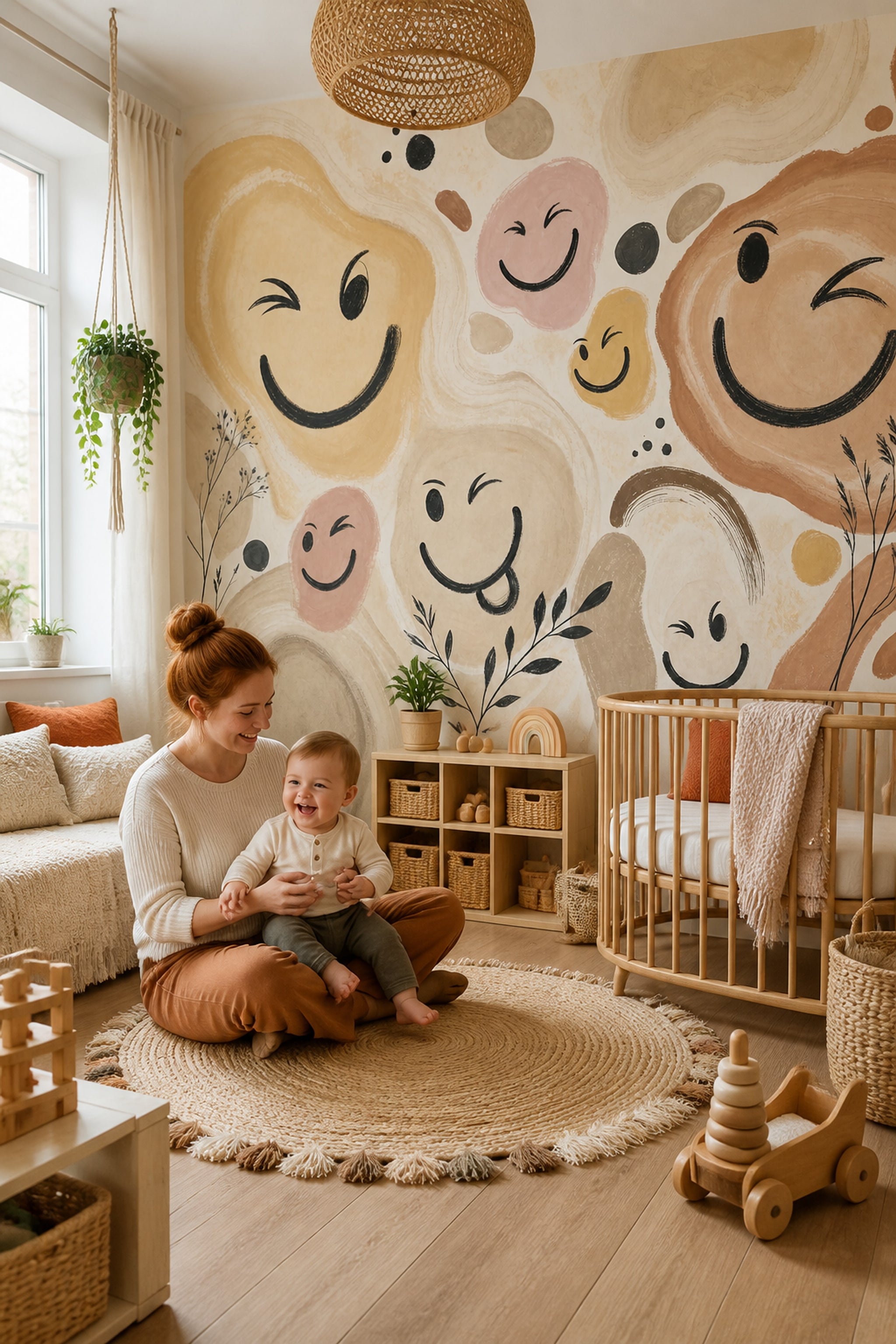 Abstract Smiley Faces Wallpaper Bohemian Wallpaper Organic Shapes Removable Wall Decor