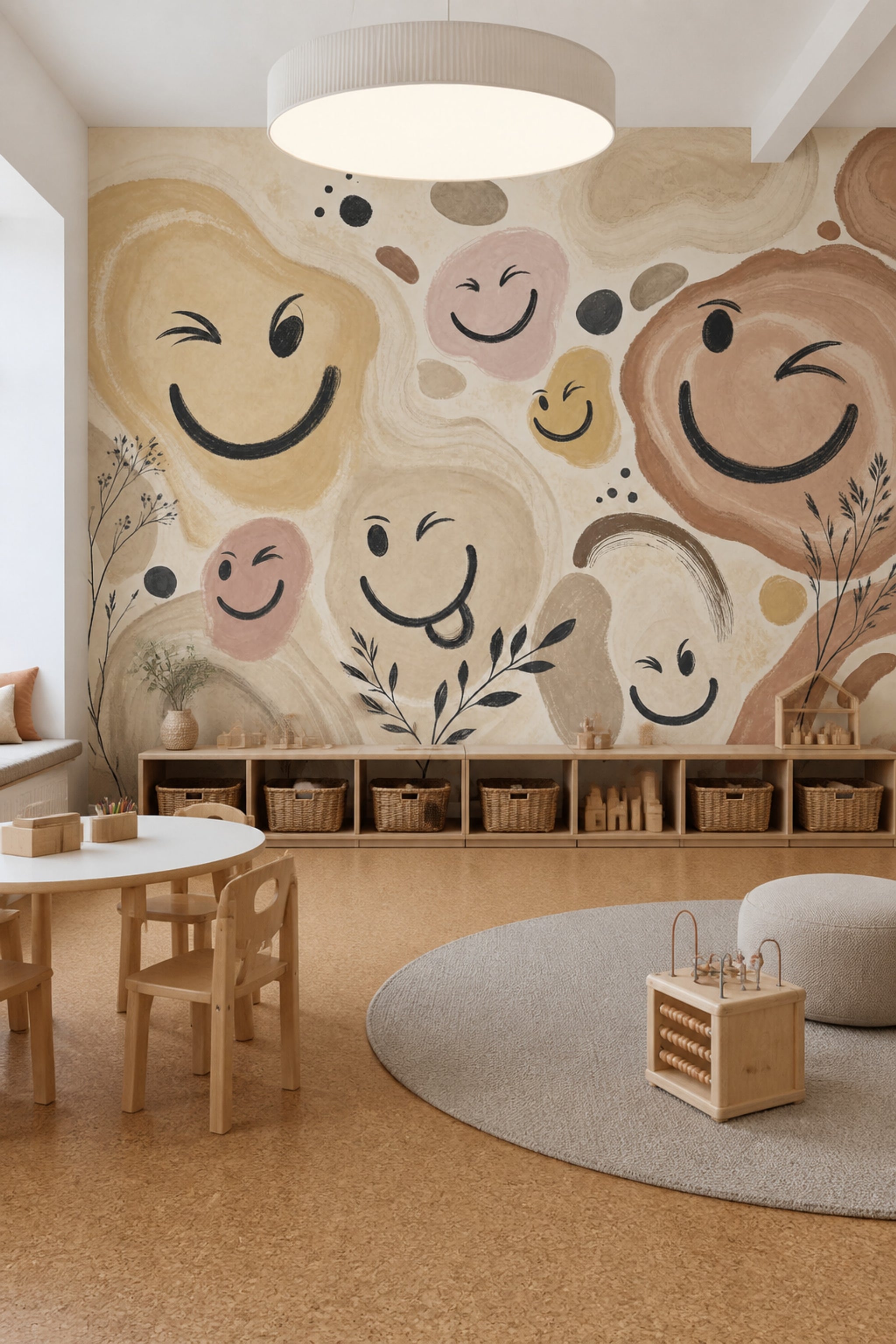 Abstract Smiley Faces Wallpaper Bohemian Wallpaper Organic Shapes Removable Wall Decor