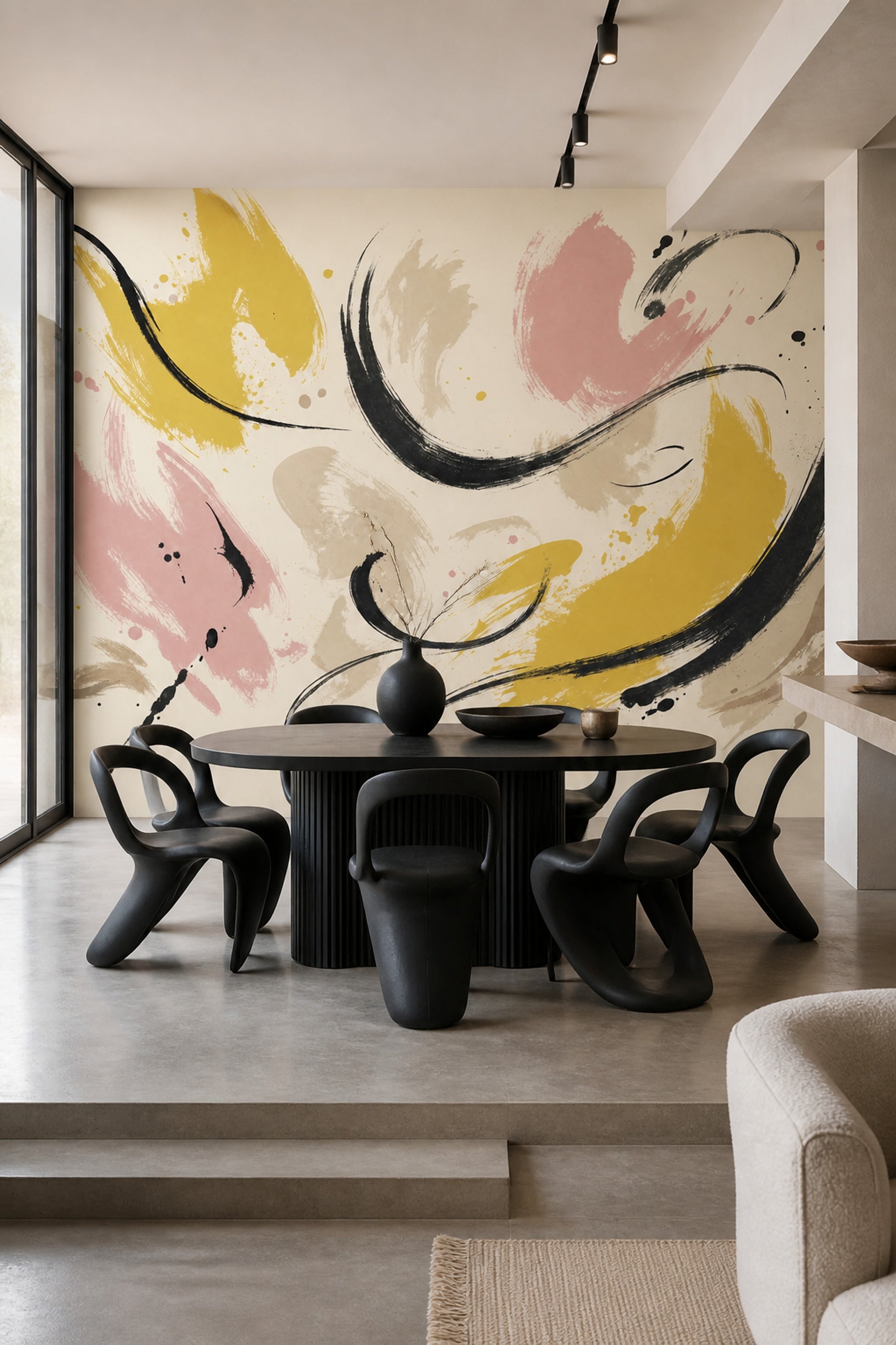 Abstract Wallpaper Brushstrokes Removable Calligraphic Wall Decor