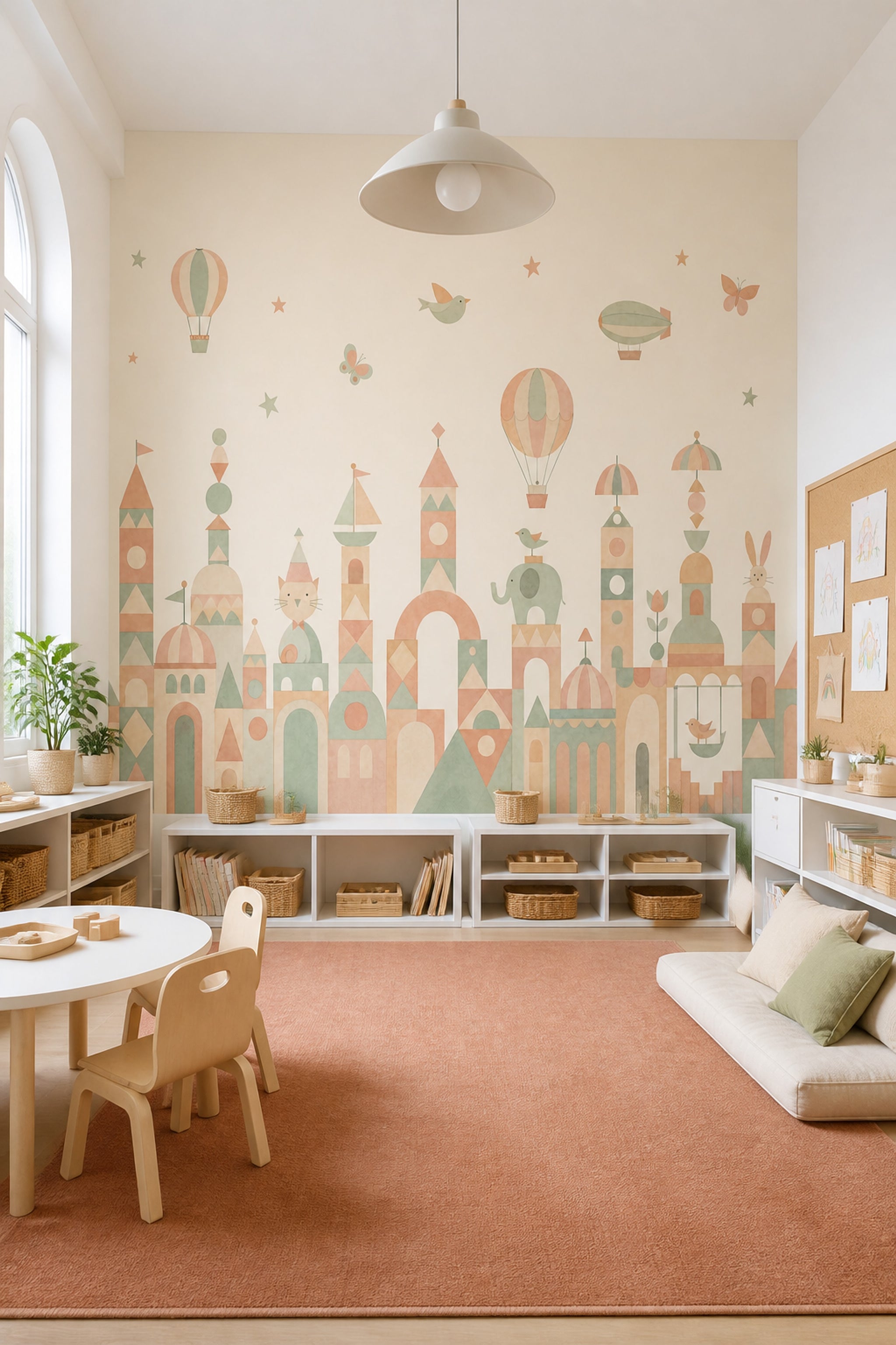 Pastel Cityscape Wallpaper Nursery Wallpaper Removable Hot Air Balloons Wall Decor