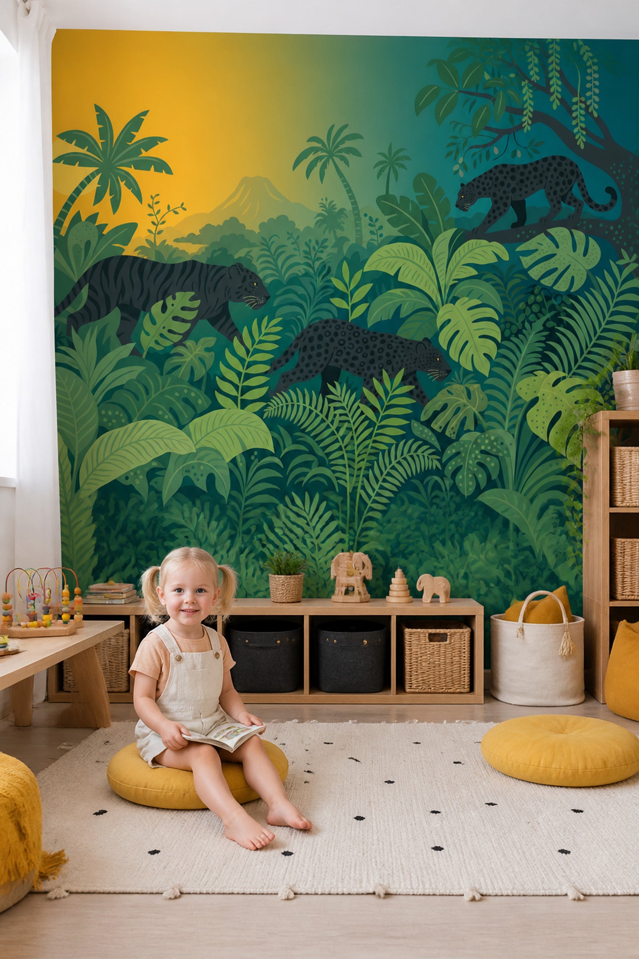 Tropical Jungle Wallpaper Black Panther Sunset Wall Mural
