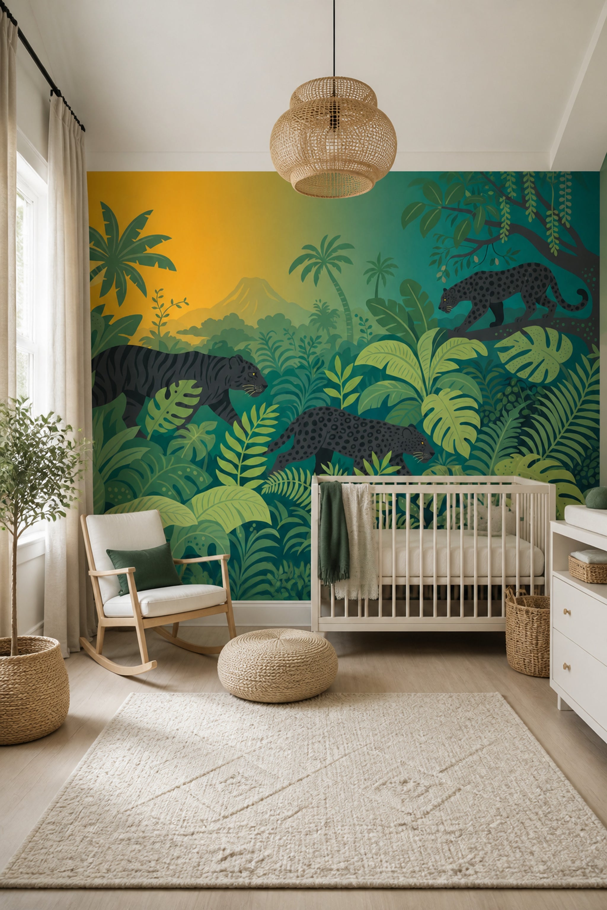 Tropical Jungle Wallpaper Black Panther Sunset Wall Mural