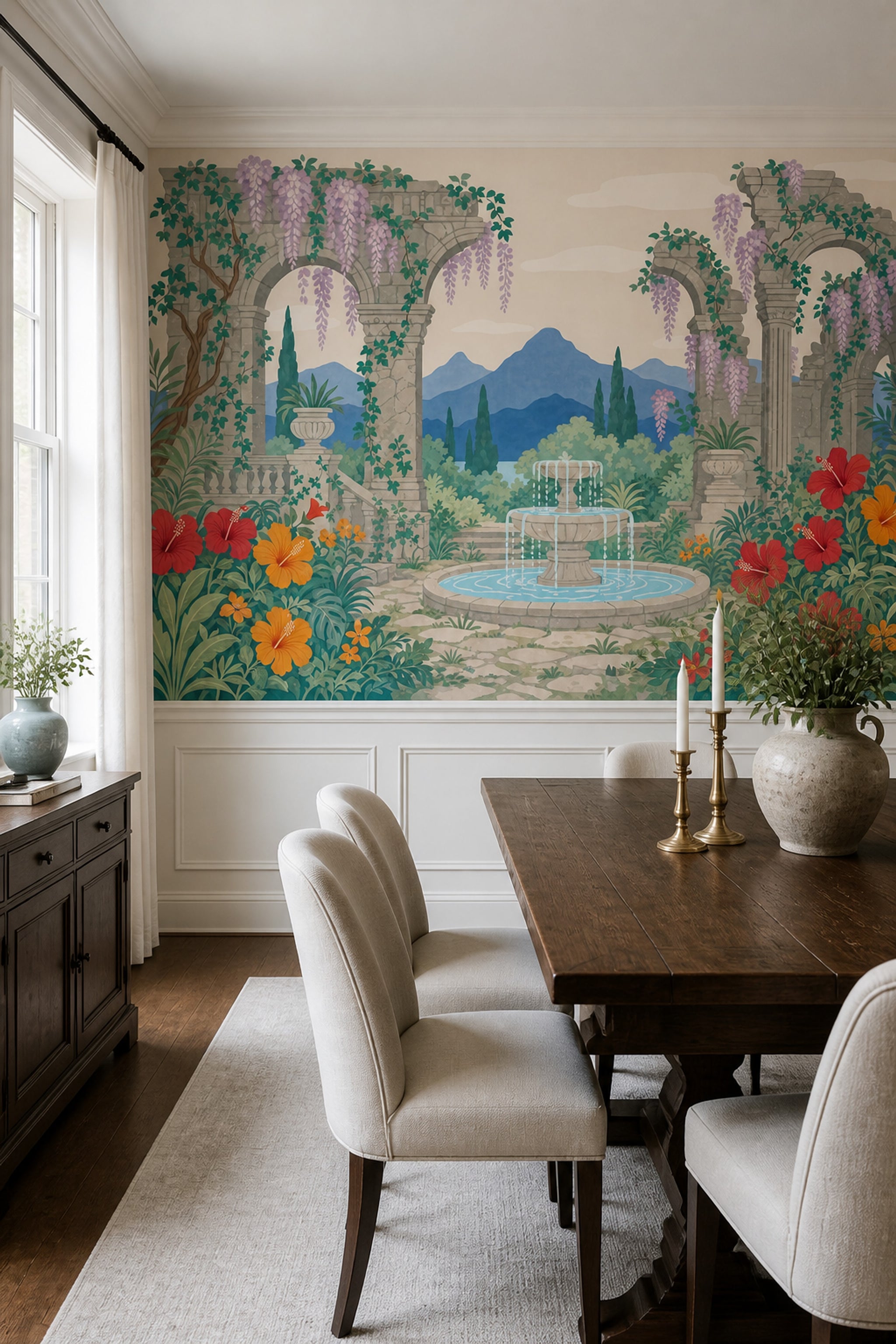 Mediterranean Garden Wallpaper Stone Ruins Classical Arches Removable Wall Decor