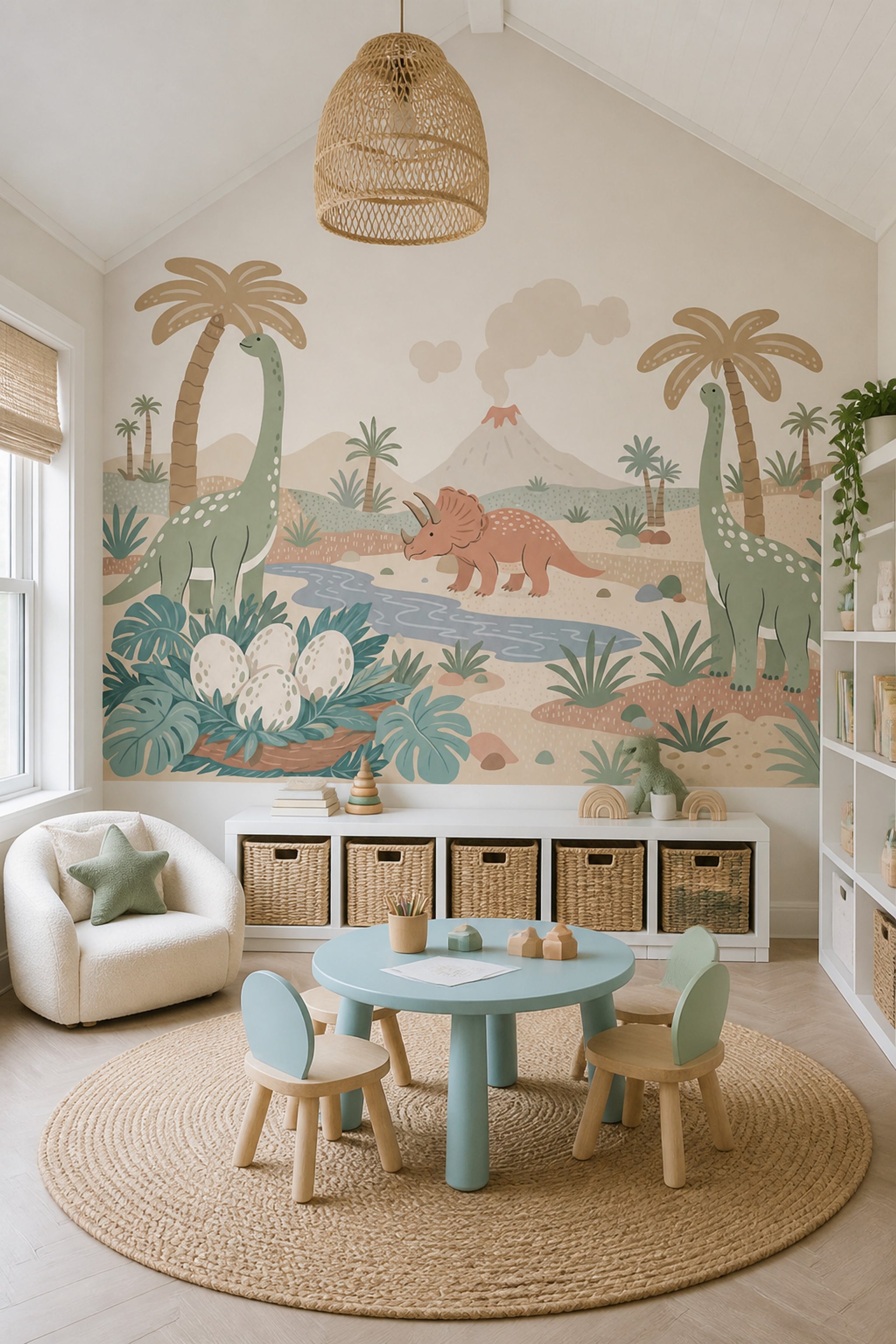 Dinosaur Landscape Wallpaper Prehistoric Scene Tropical Valley Wall Mural