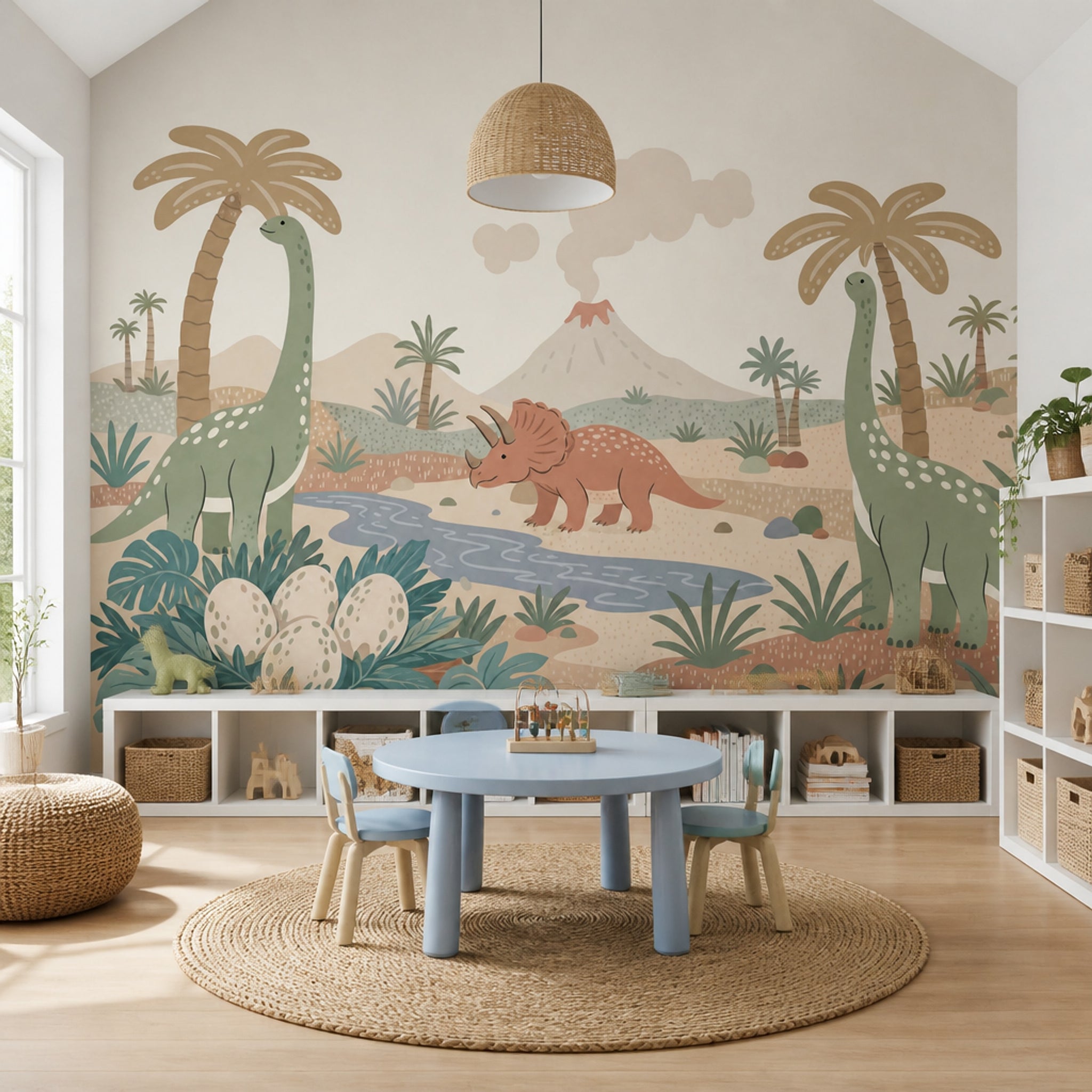 Dinosaur Landscape Wallpaper Prehistoric Scene Tropical Valley Wall Mural