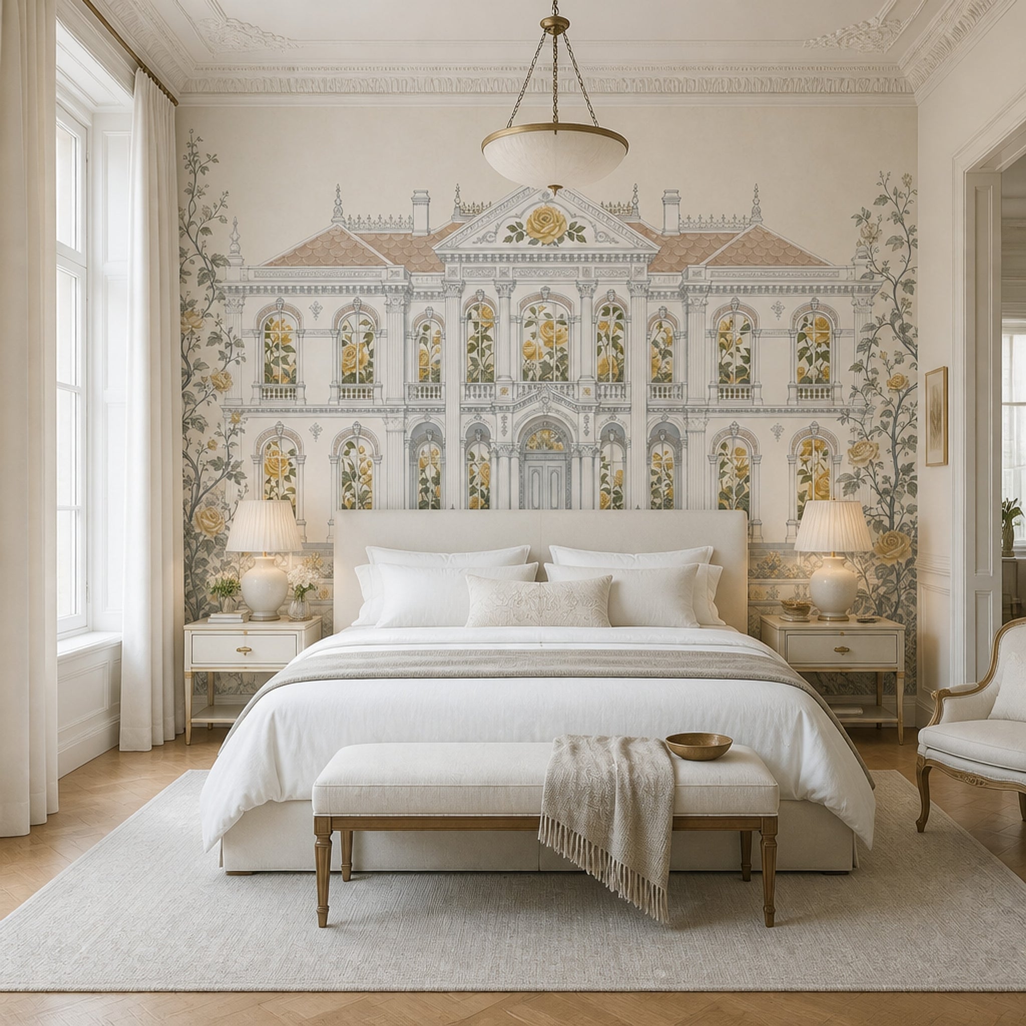 French Chateau Wallpaper Mansion Roses Wall Mural