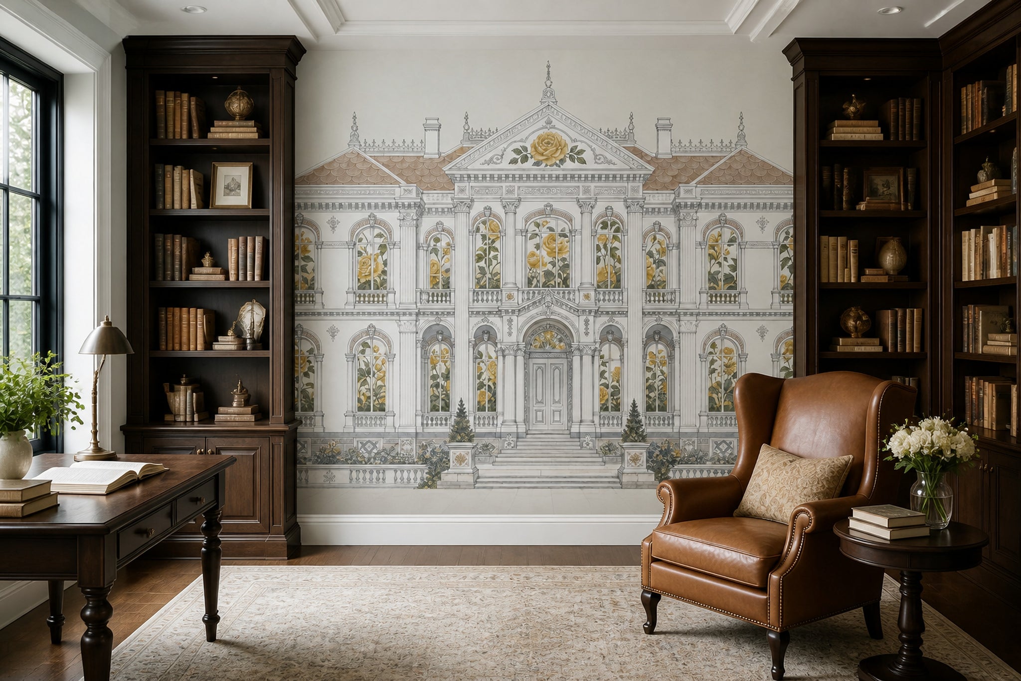 French Chateau Wallpaper Mansion Roses Wall Mural