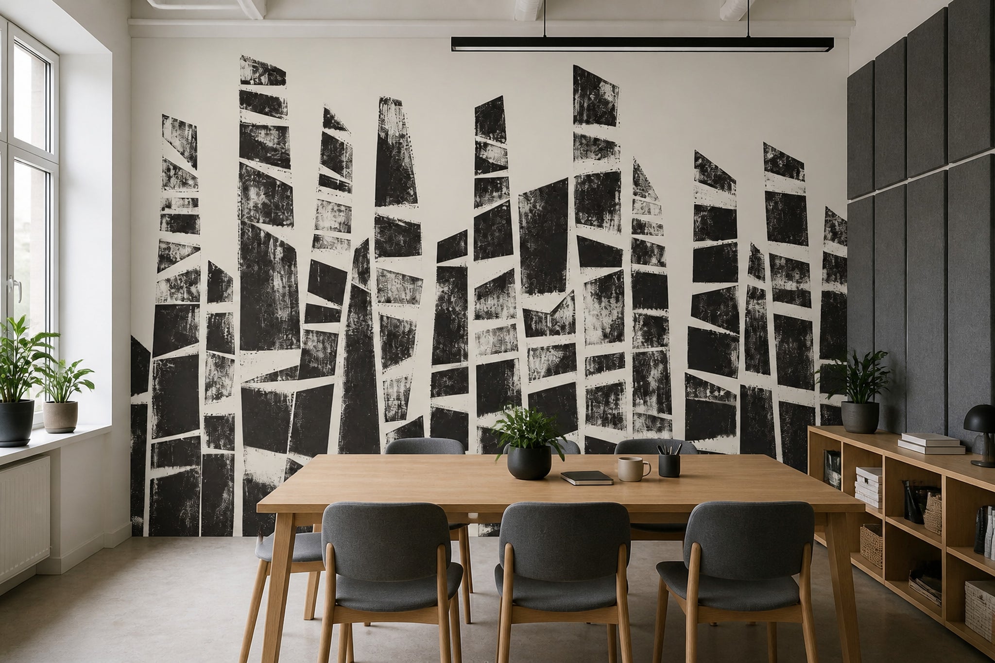 White Background Wallpaper Minimal Cityscape Removable Wall Decor