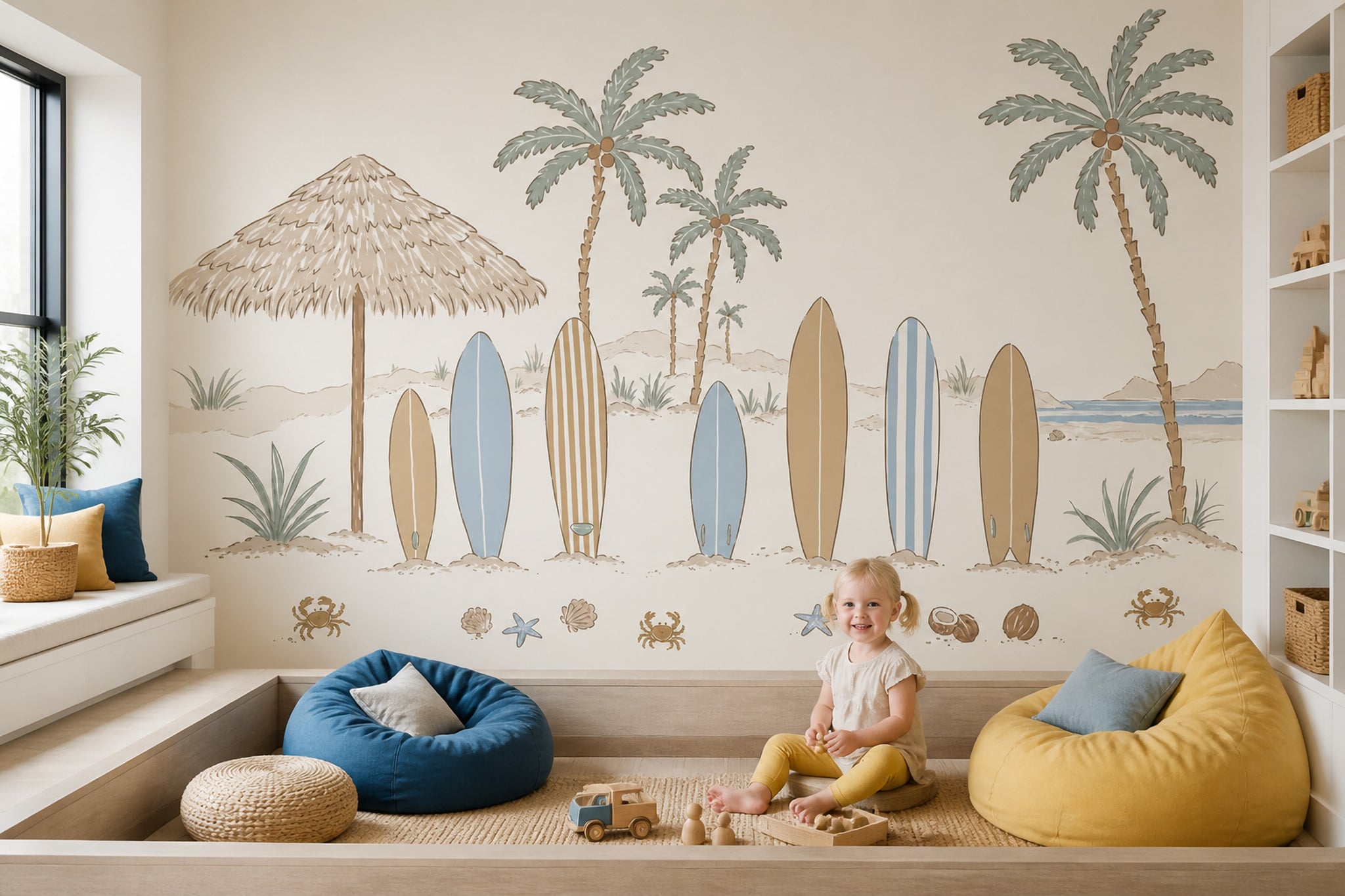 Tropical Beach Wallpaper Muted Green Coastal Wall Mural
