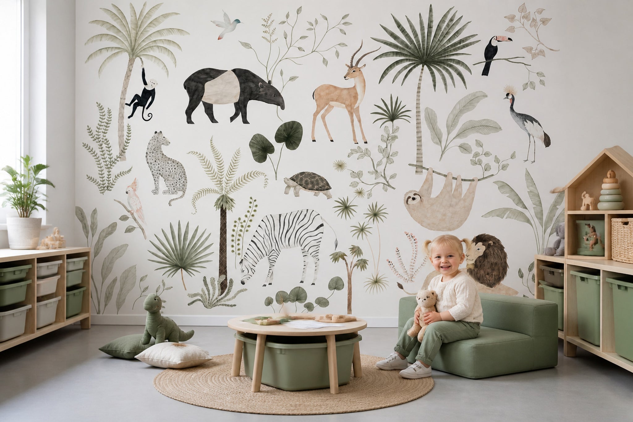 White Background Wallpaper Tropical Removable Botanical Wall Decor