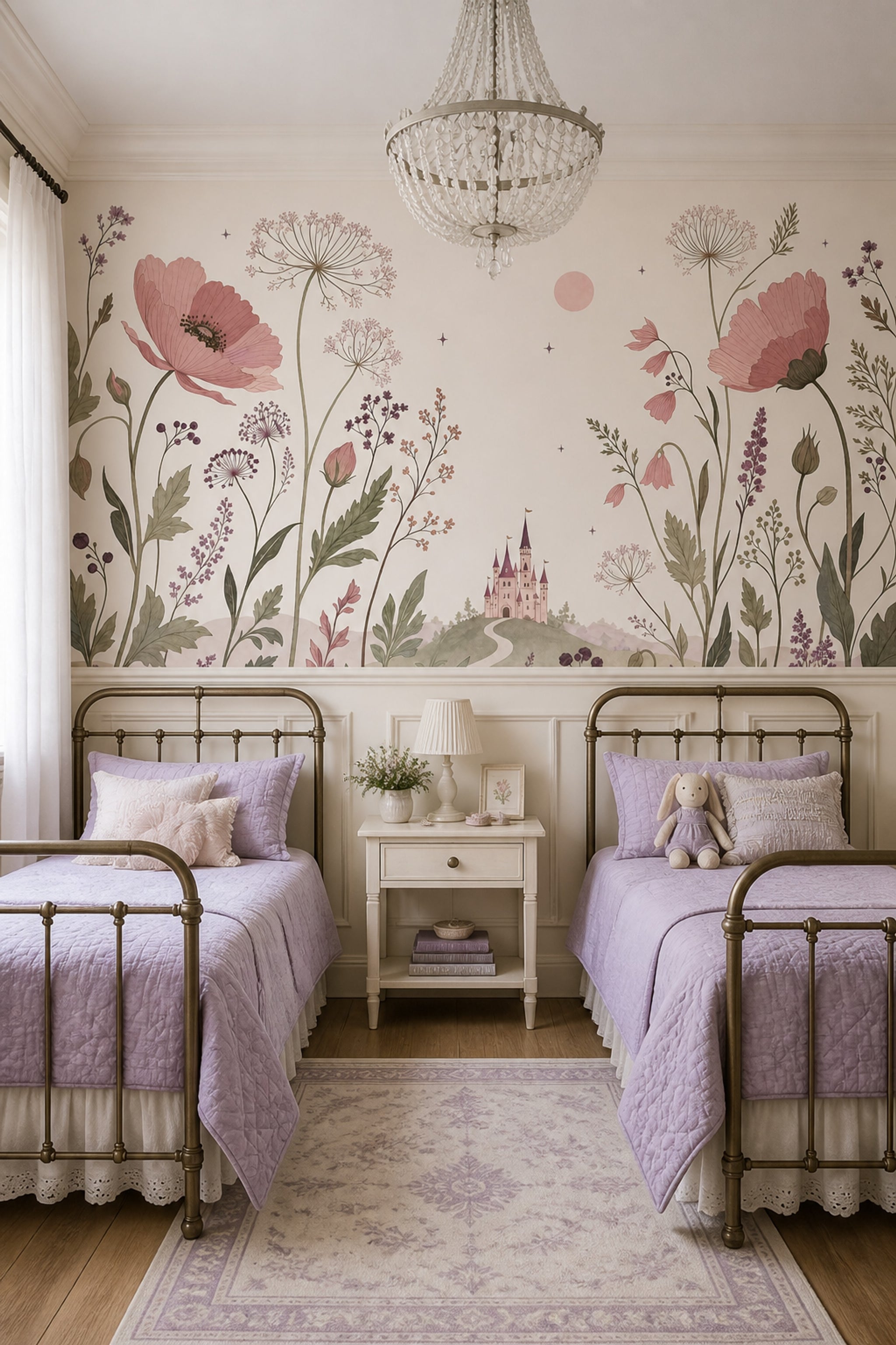 Muted Green Wallpaper Pastel Floral Removable Fairy Tale Wall Decor