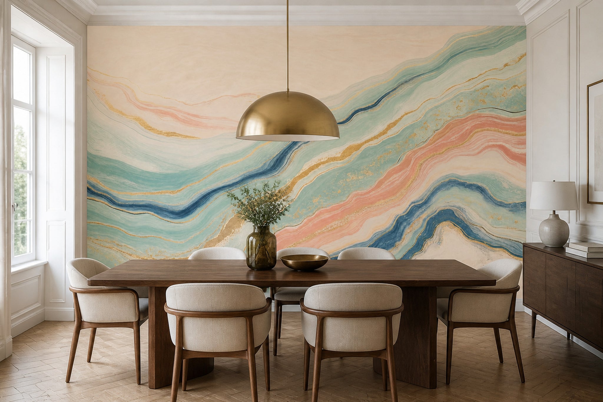 Watercolor Texture Wallpaper Pastel Marble Gold Vein Removable Wall Decor