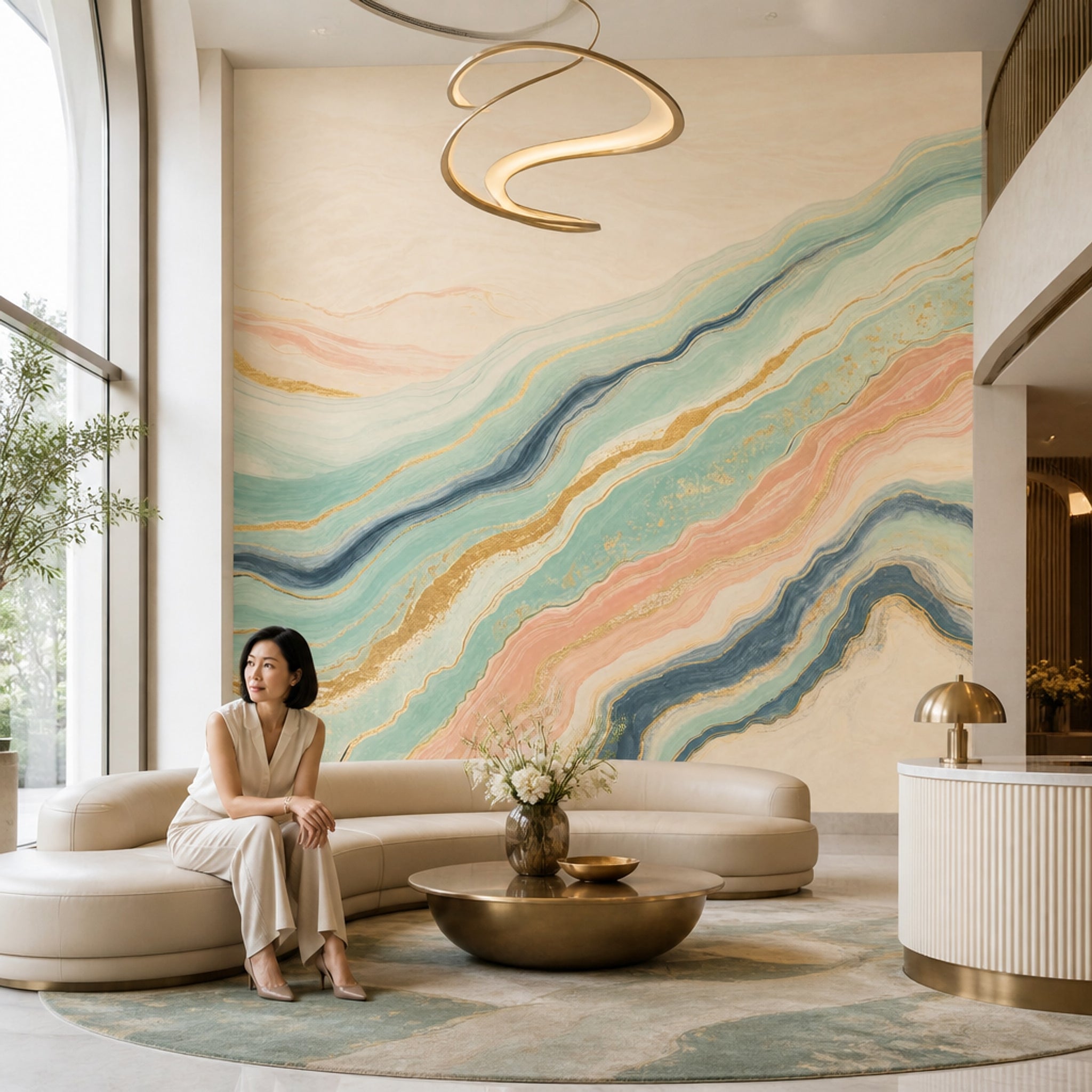 Watercolor Texture Wallpaper Pastel Marble Gold Vein Removable Wall Decor