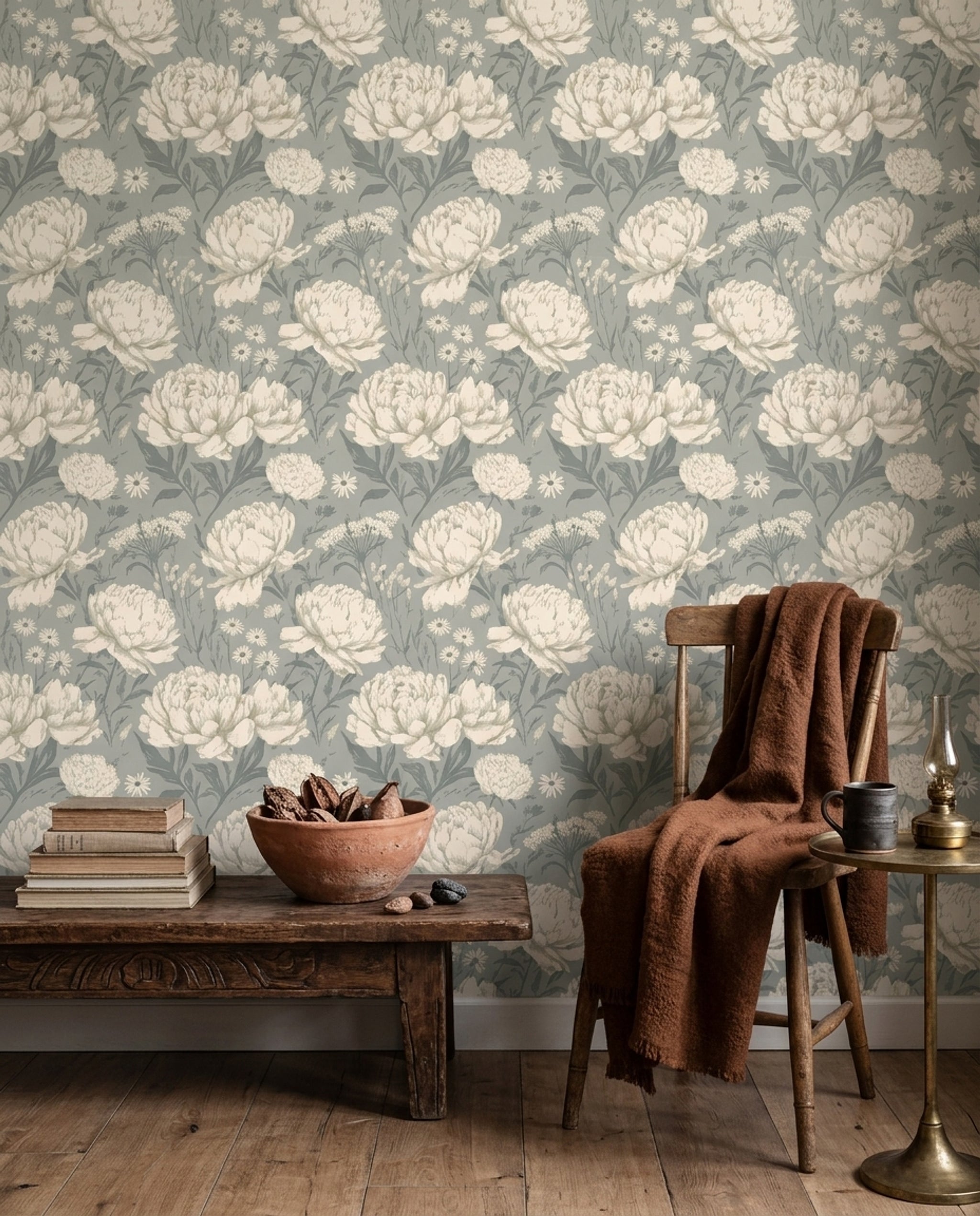 Botanical Wallpaper Peonies Daisies Decorative Mural