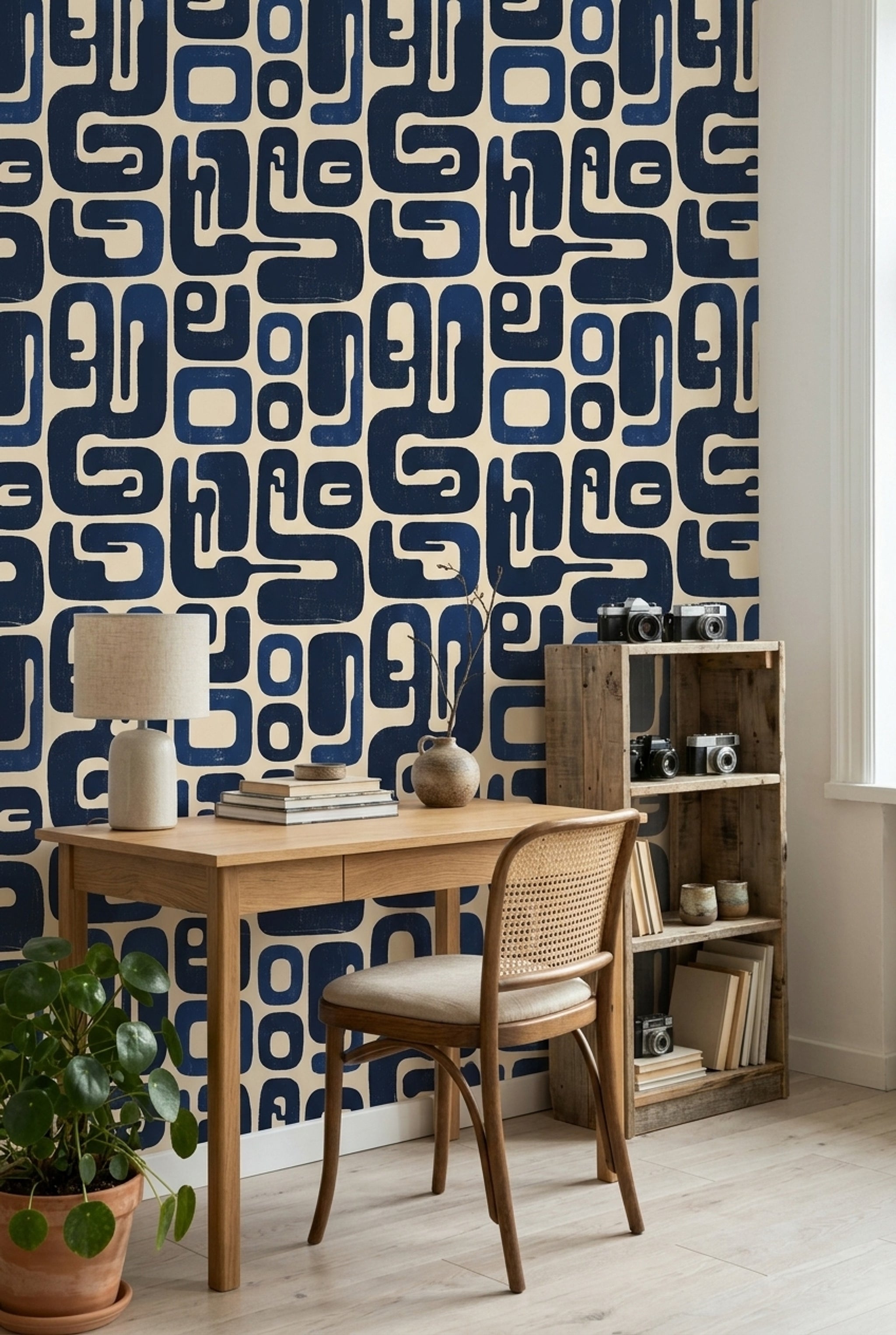 Mid Century Modern Wallpaper Abstract Pattern Removable Modern Retro Wall Double Roll