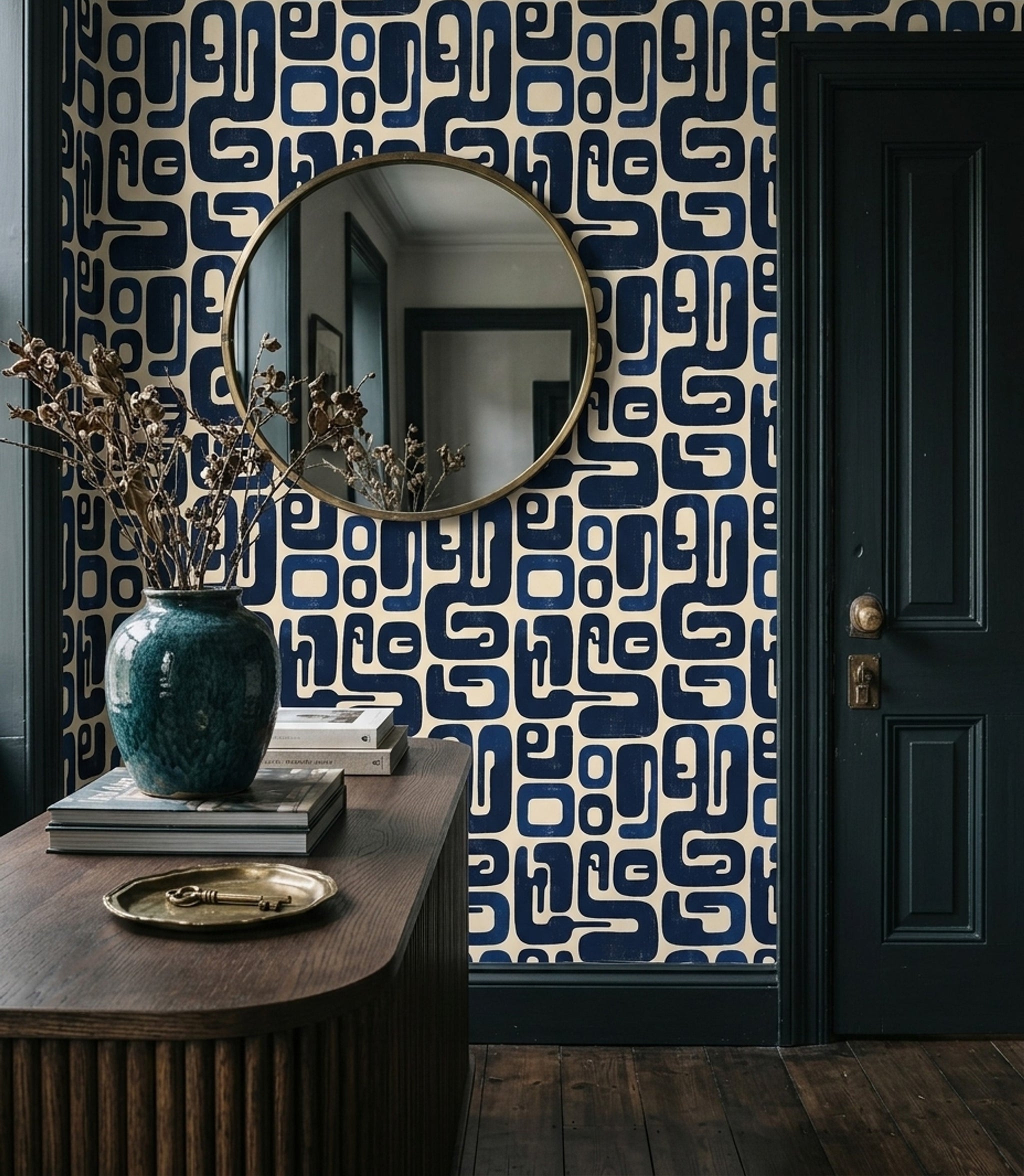 Mid Century Modern Wallpaper Abstract Pattern Removable Modern Retro Wall Double Roll