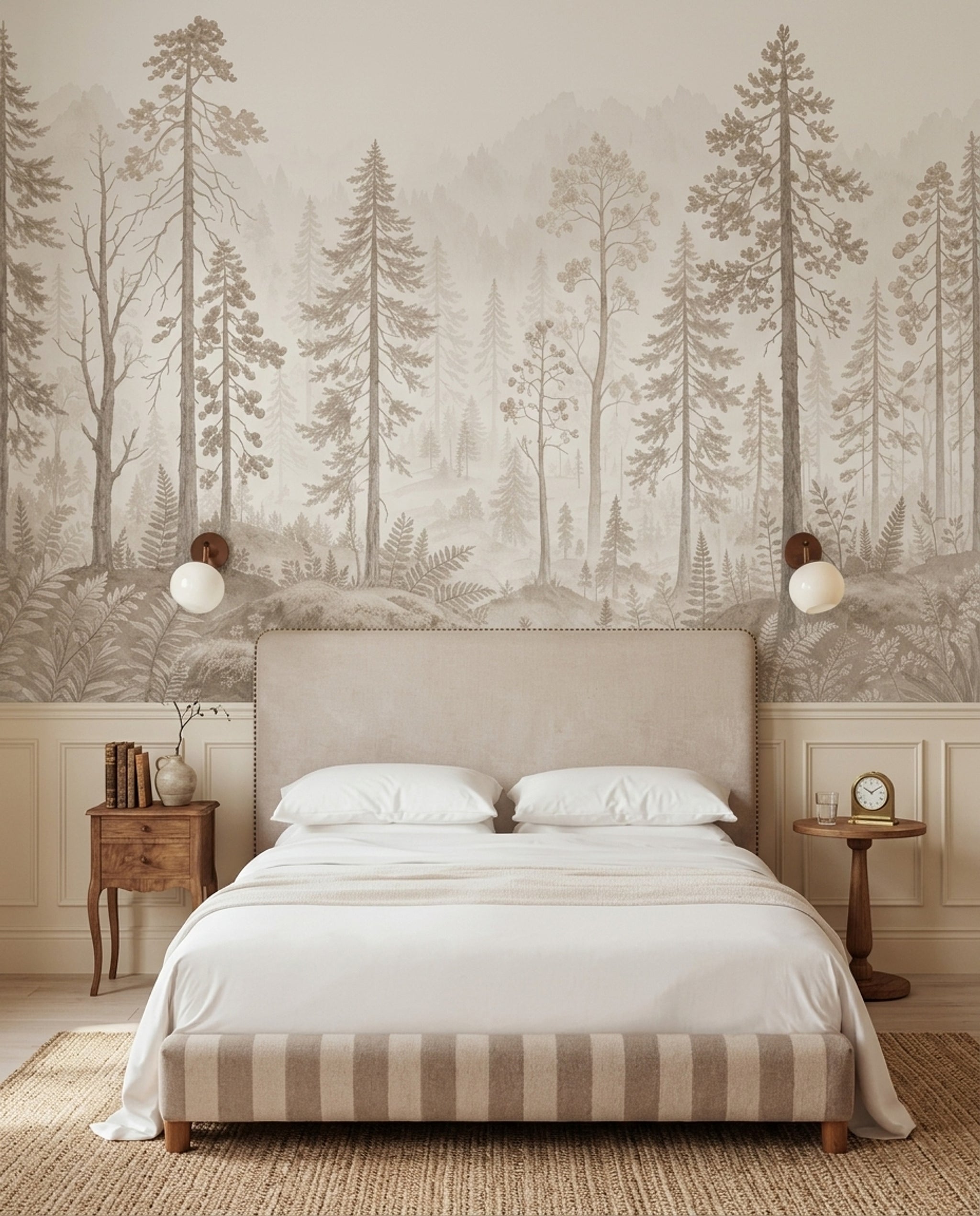 Misty Forest Wallpaper Foggy Woodland Pine Tree Removable Wall Decor