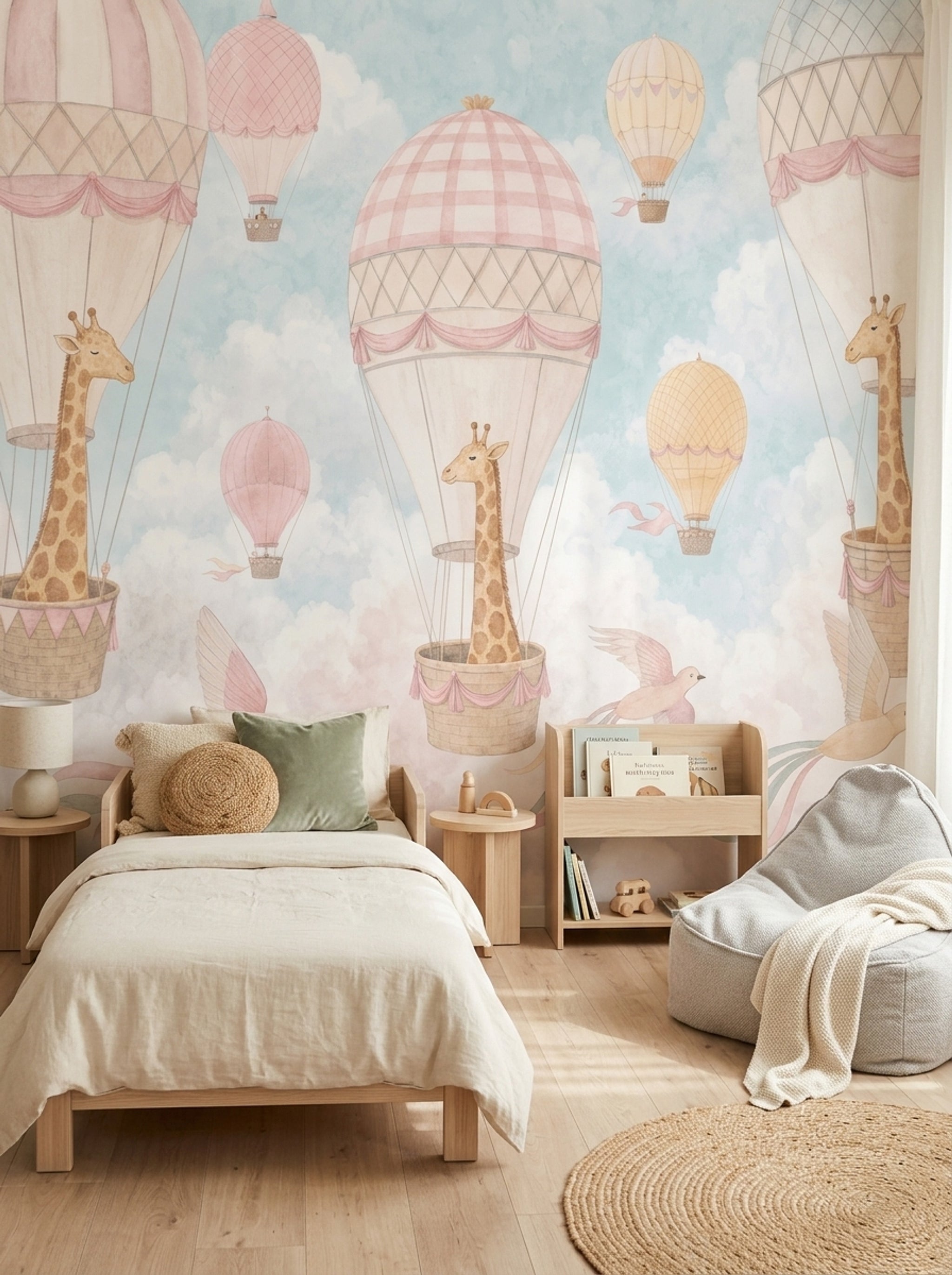 Nursery Wallpaper Hot Air Balloons Removable Giraffes Wall Decor
