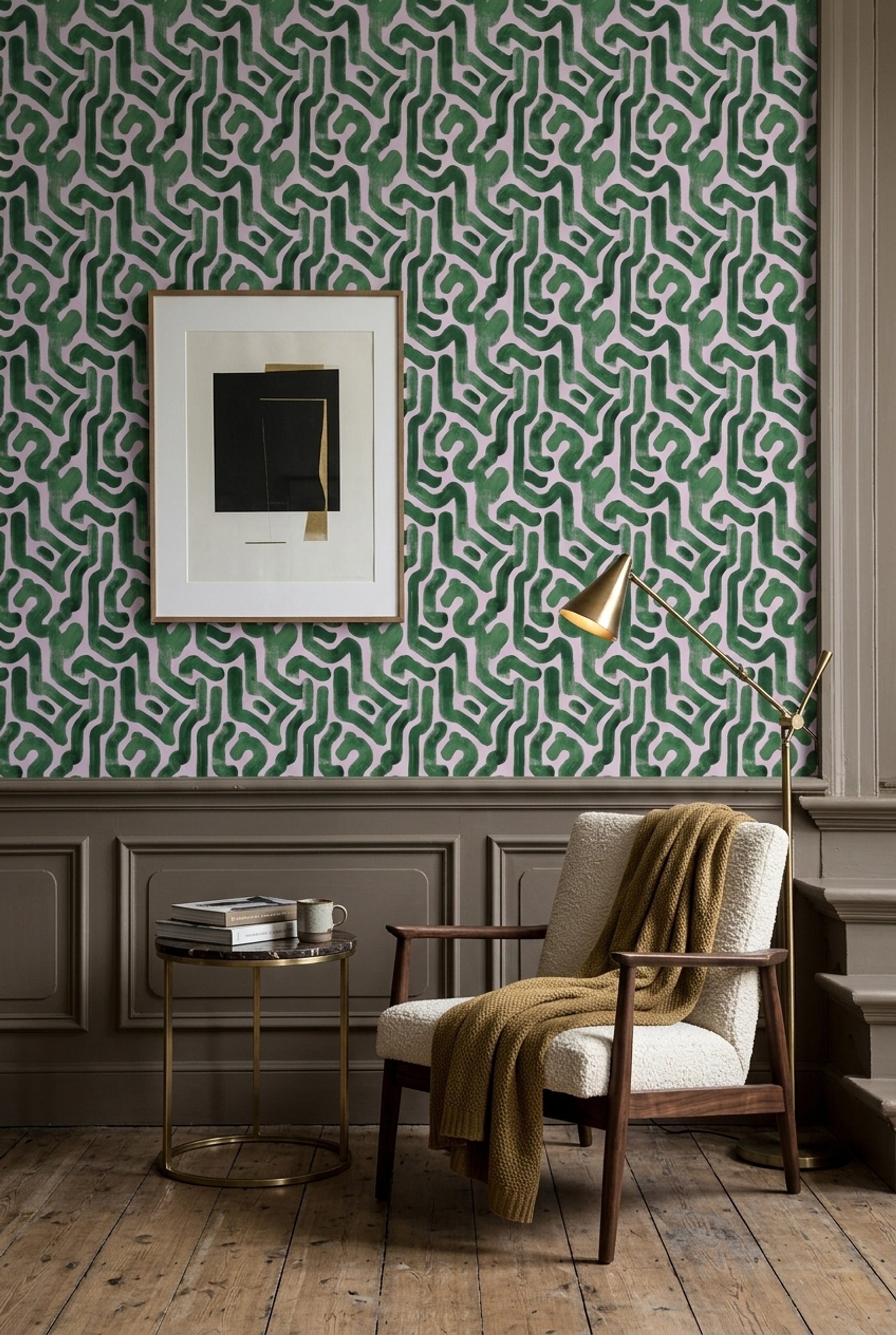 Green Brushstrokes Wallpaper Painterly Organic Shapes Decorative Mural
