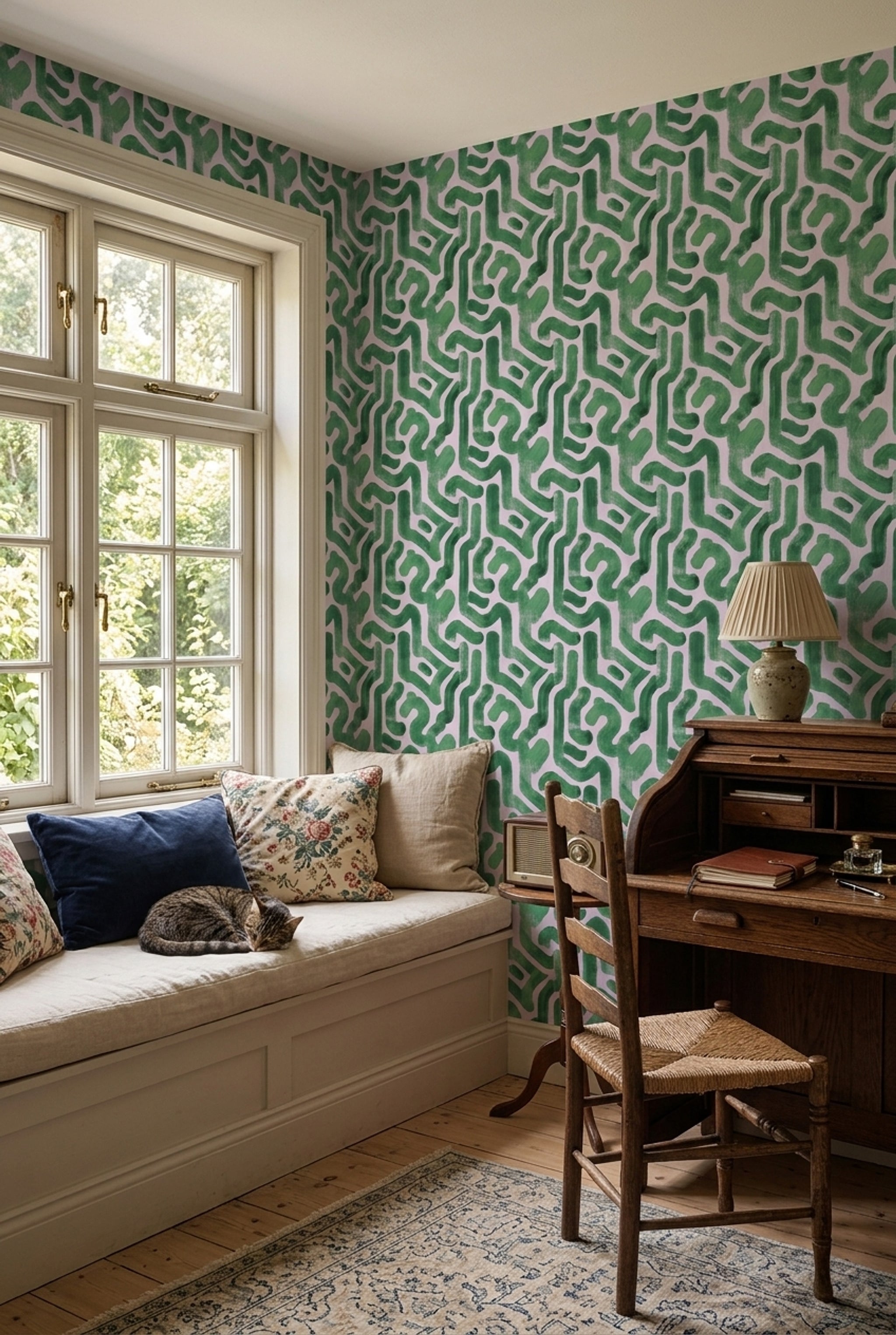 Green Brushstrokes Wallpaper Painterly Organic Shapes Decorative Mural