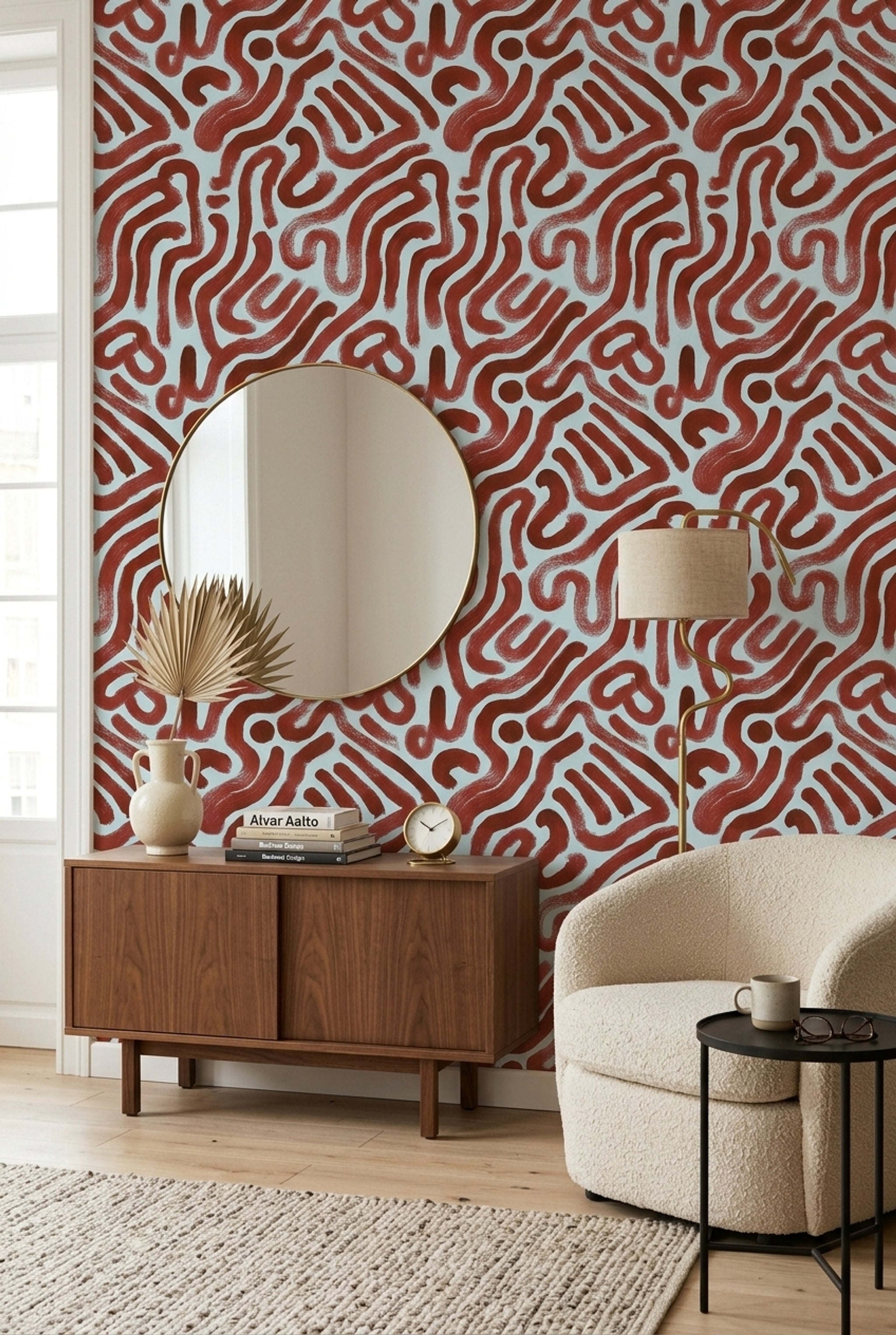 Abstract Wallpaper Brushstroke Removable Wavy Lines Wall Double Roll
