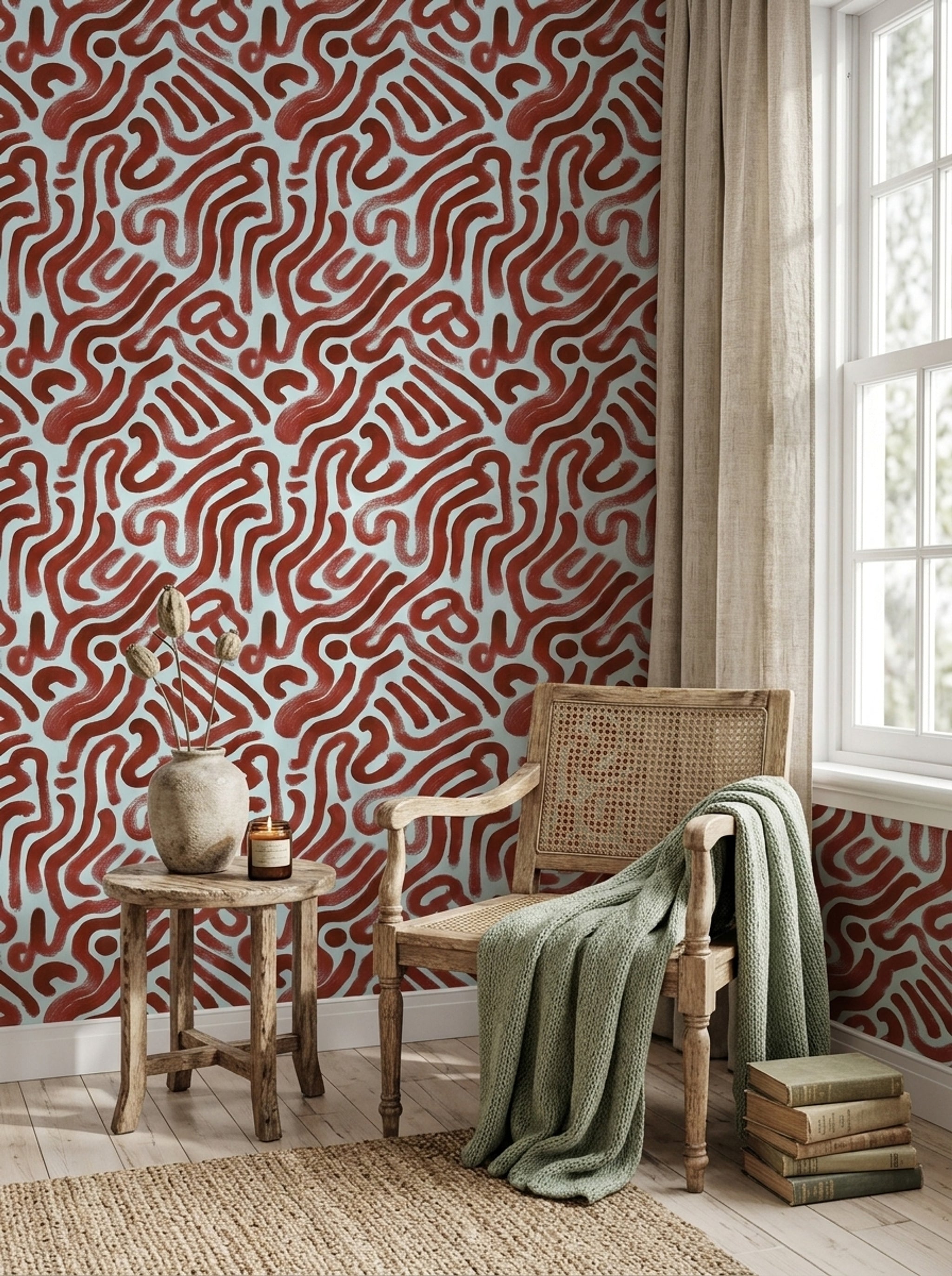 Abstract Wallpaper Brushstroke Removable Wavy Lines Wall Double Roll