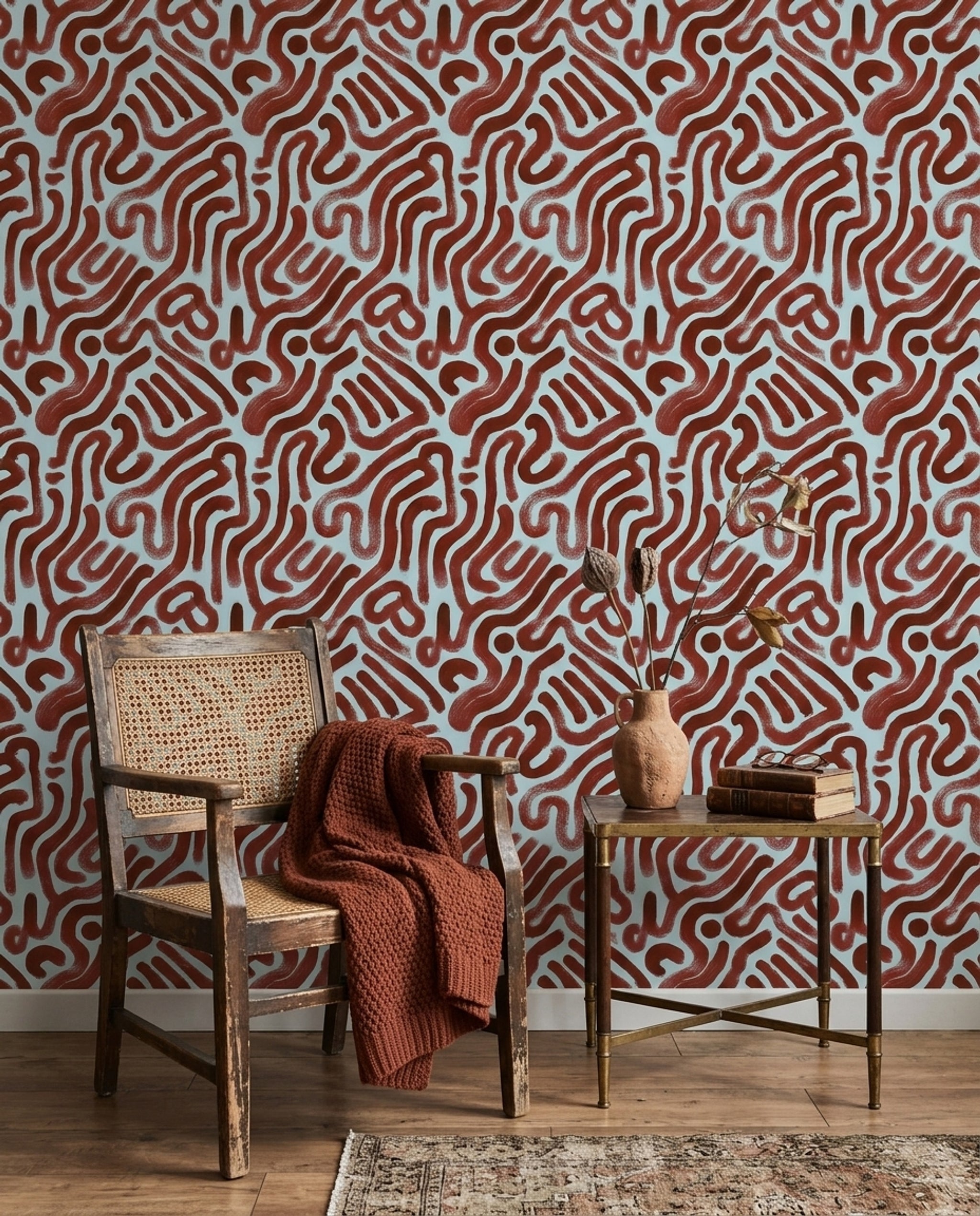 Abstract Wallpaper Brushstroke Removable Wavy Lines Wall Double Roll