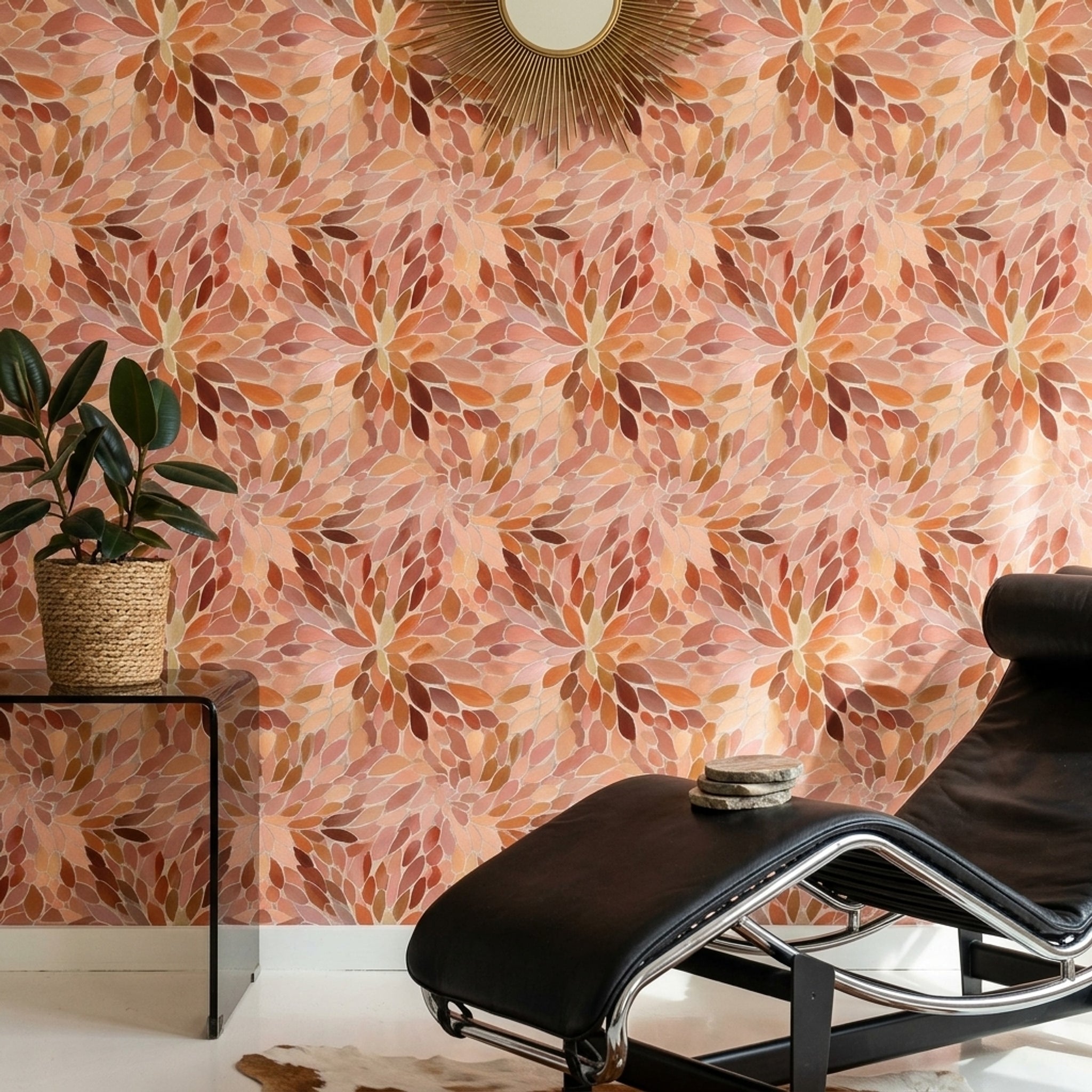 Abstract Floral Wallpaper Petal Mosaic Bohemian Decorative Mural