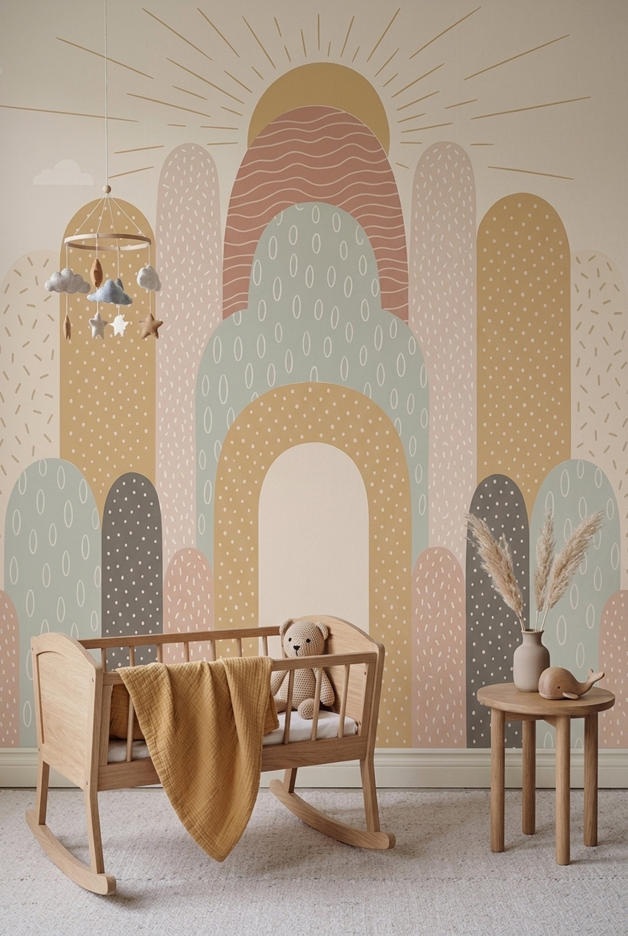Abstract Arches Wallpaper Sunburst Cream Background Wall Mural