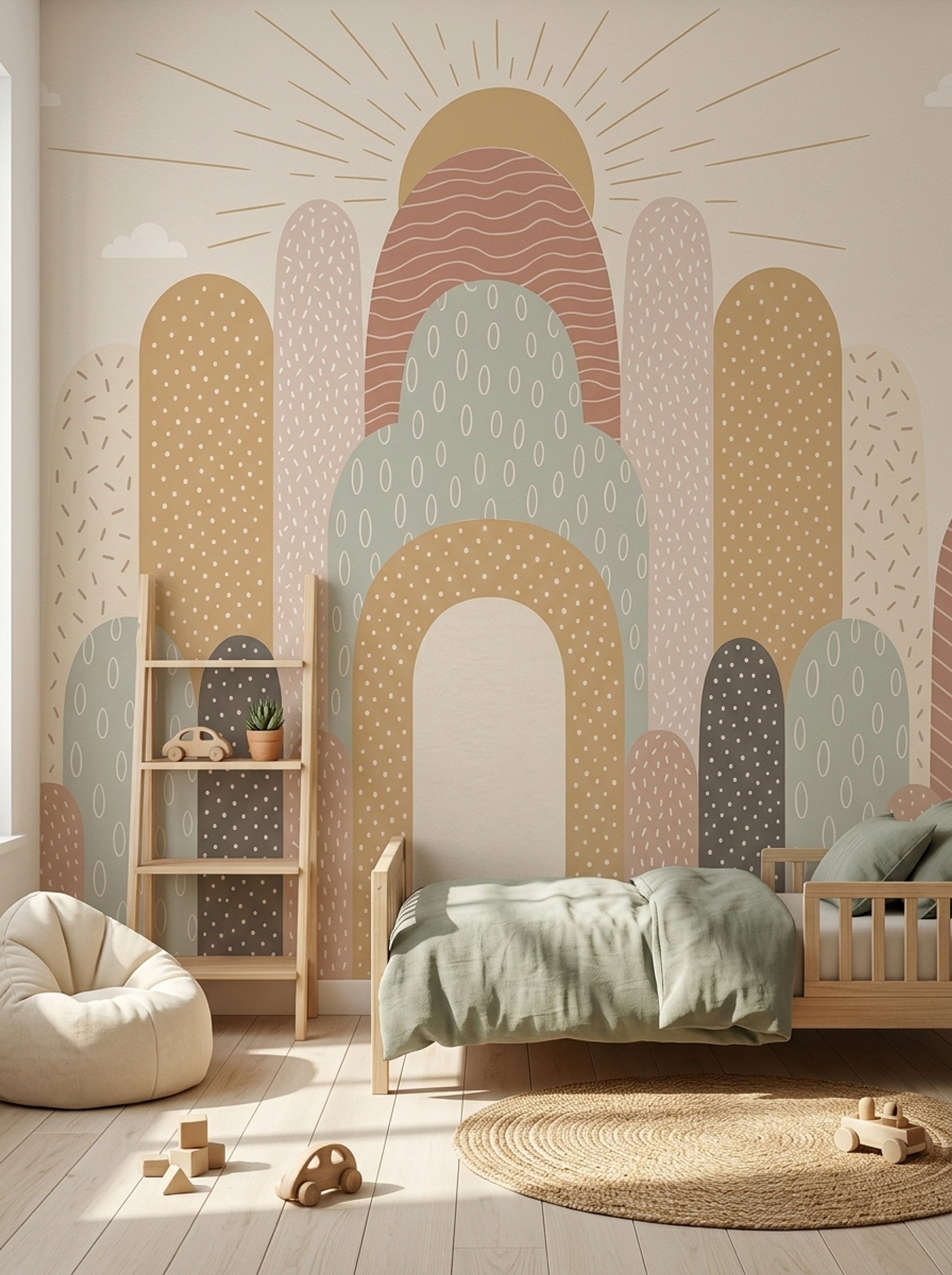 Abstract Arches Wallpaper Sunburst Cream Background Wall Mural