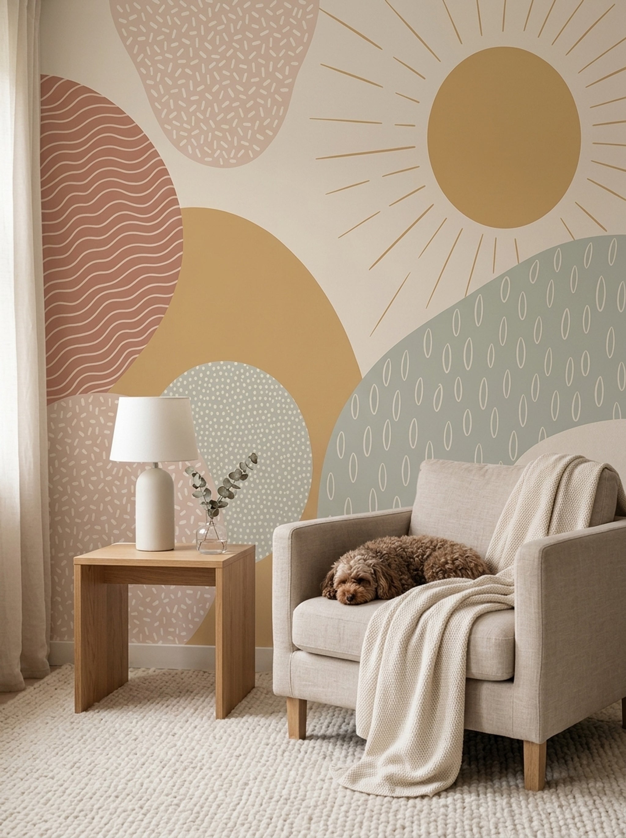 Sunburst Wallpaper Abstract Removable Boho Wall Decor