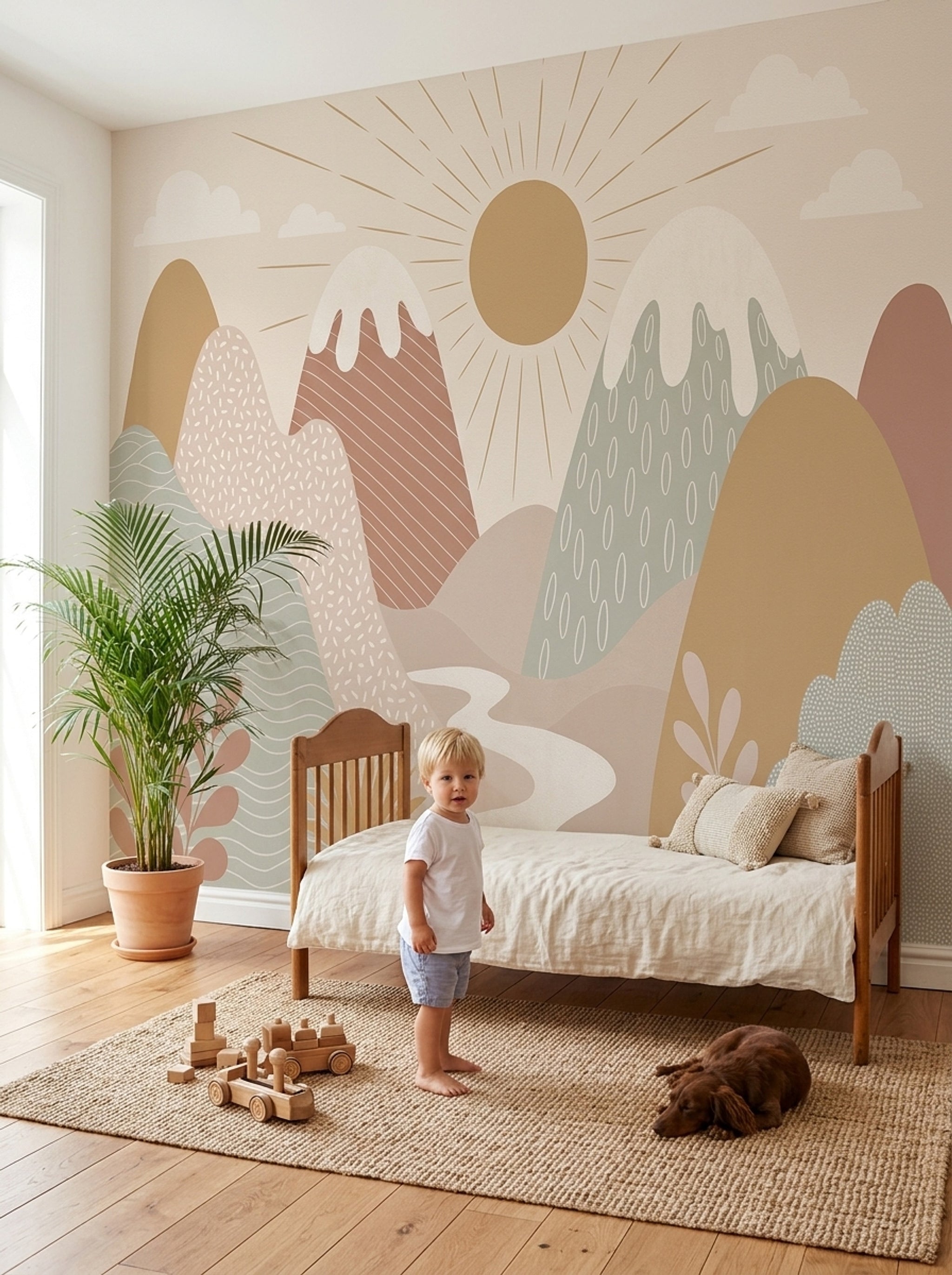Abstract Landscape Wallpaper Mountains Sunburst Removable Wall Decor