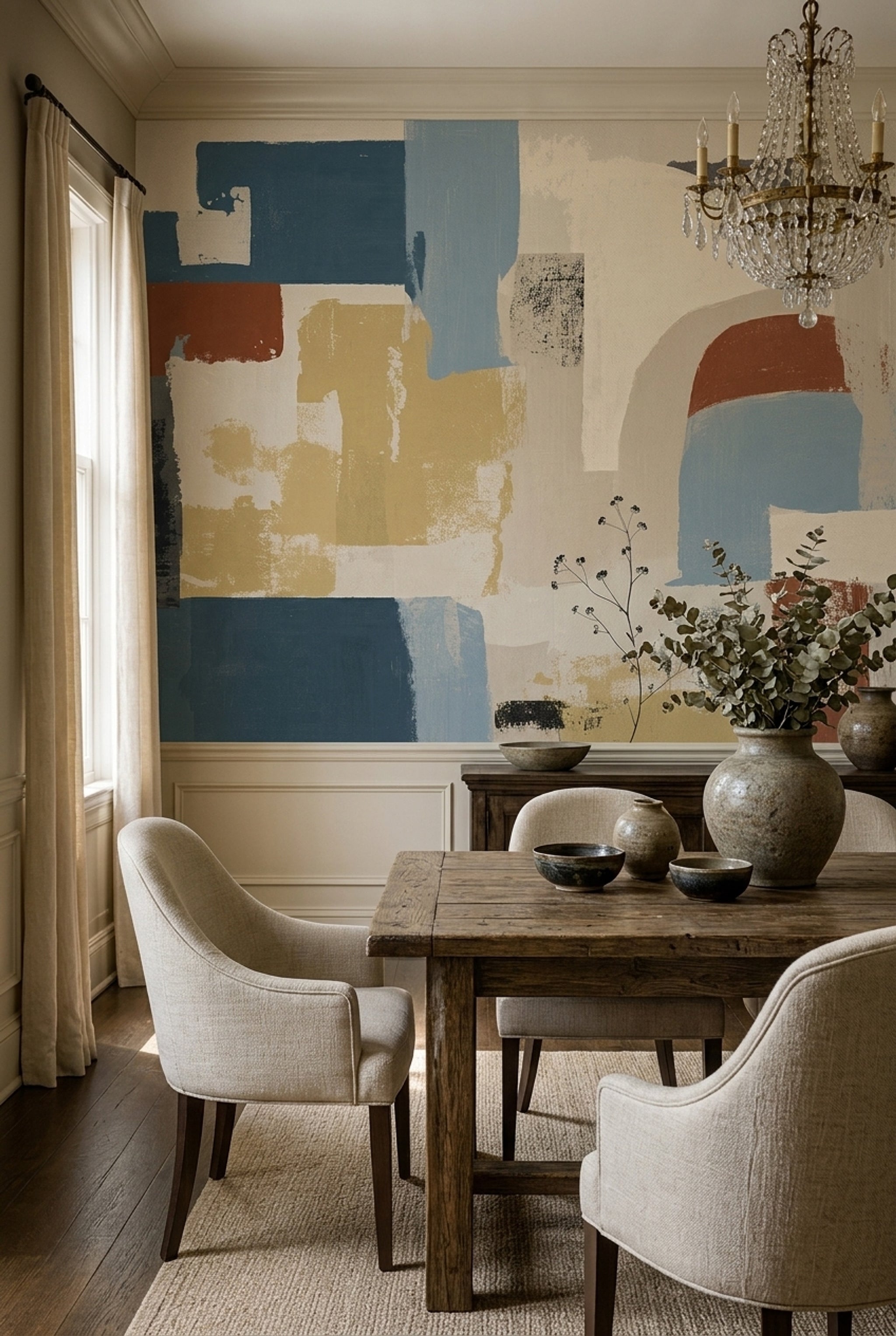 Abstract Wallpaper Geometric Brushstroke Removable Wall Decor