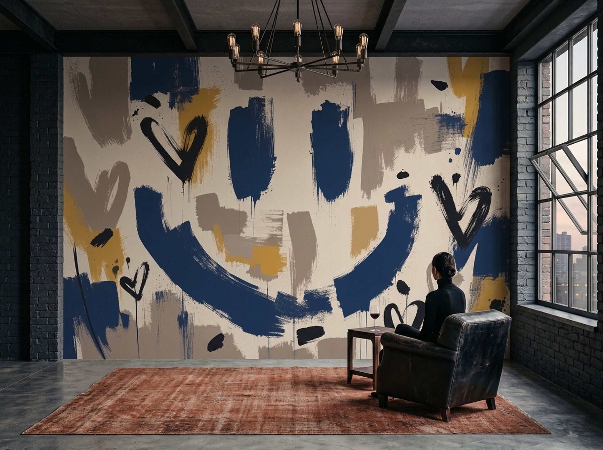 Abstract Wallpaper Navy Brushstrokes Paint Splatter Wall Mural