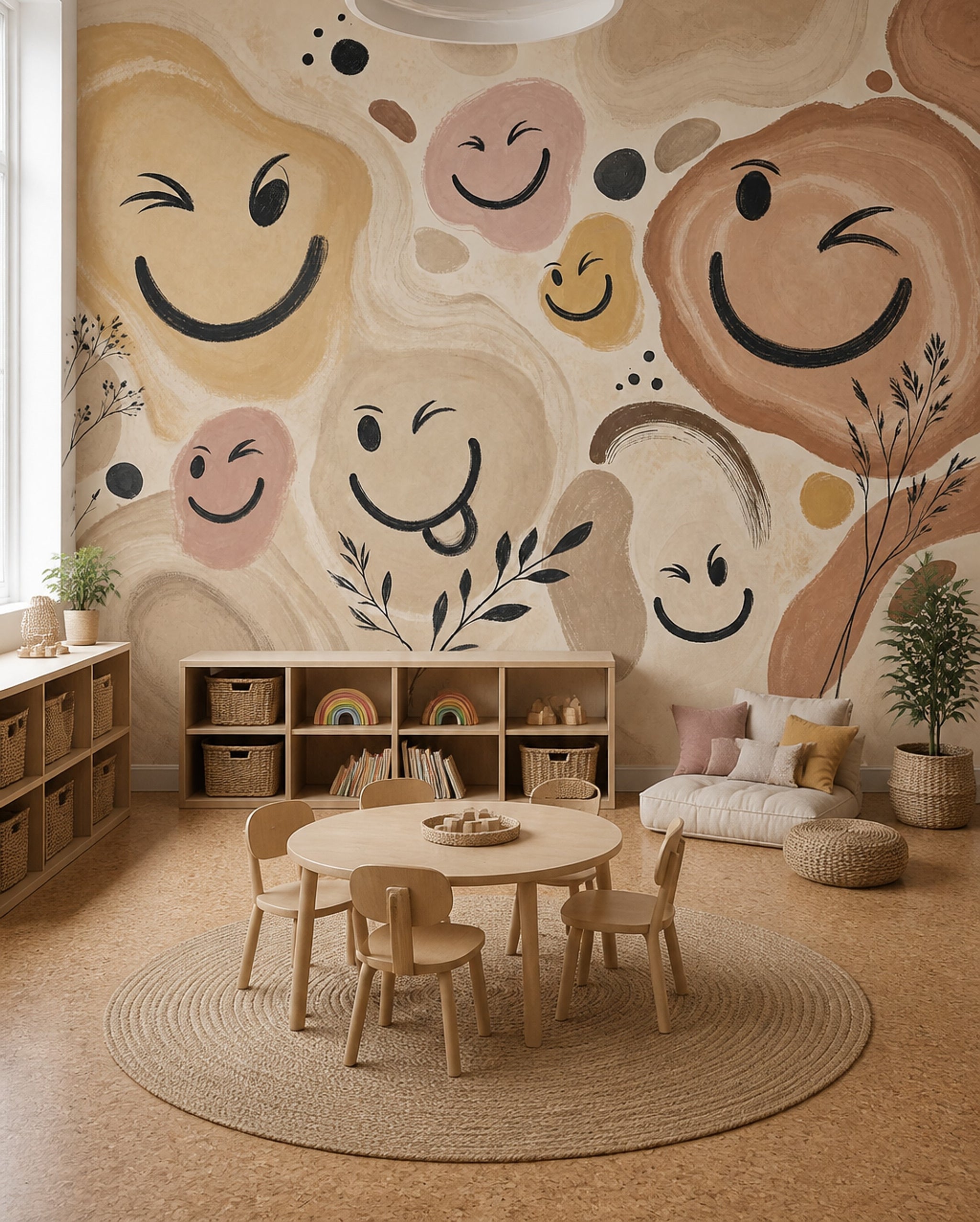 Abstract Smiley Faces Wallpaper Bohemian Wallpaper Organic Shapes Removable Wall Decor