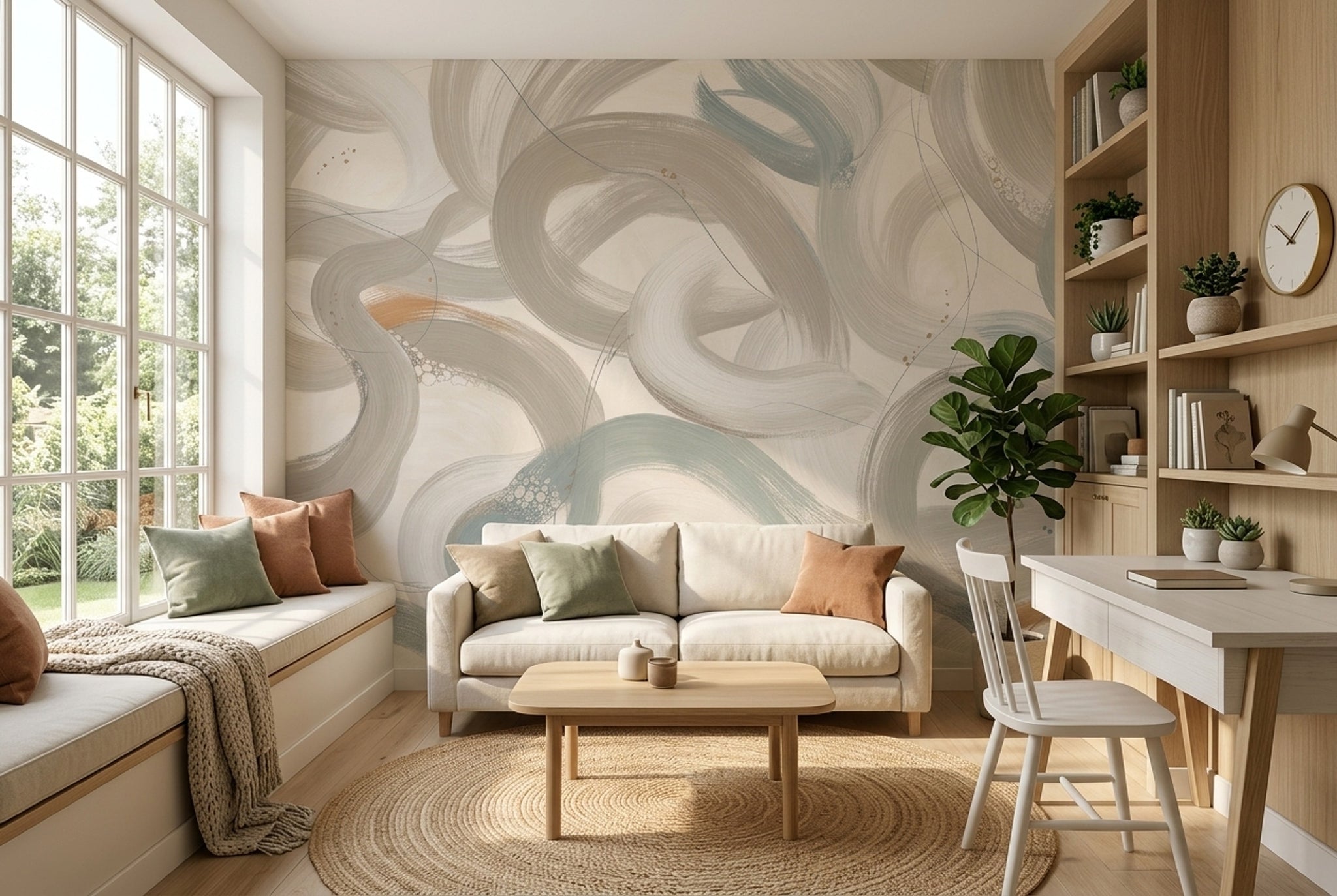 Abstract Wallpaper Brushstrokes Removable Neutral Wall Decor