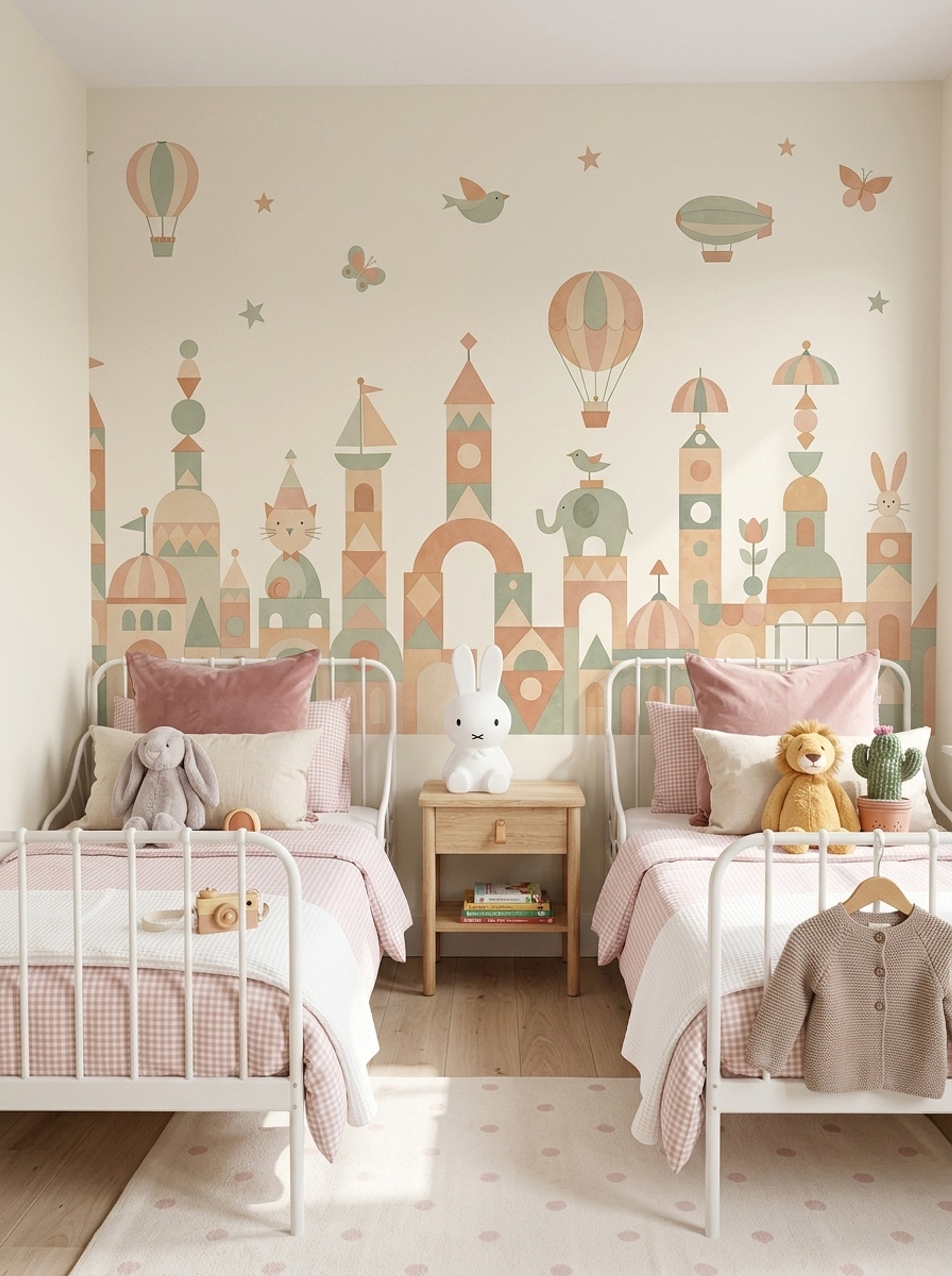 Pastel Cityscape Wallpaper Nursery Wallpaper Removable Hot Air Balloons Wall Decor
