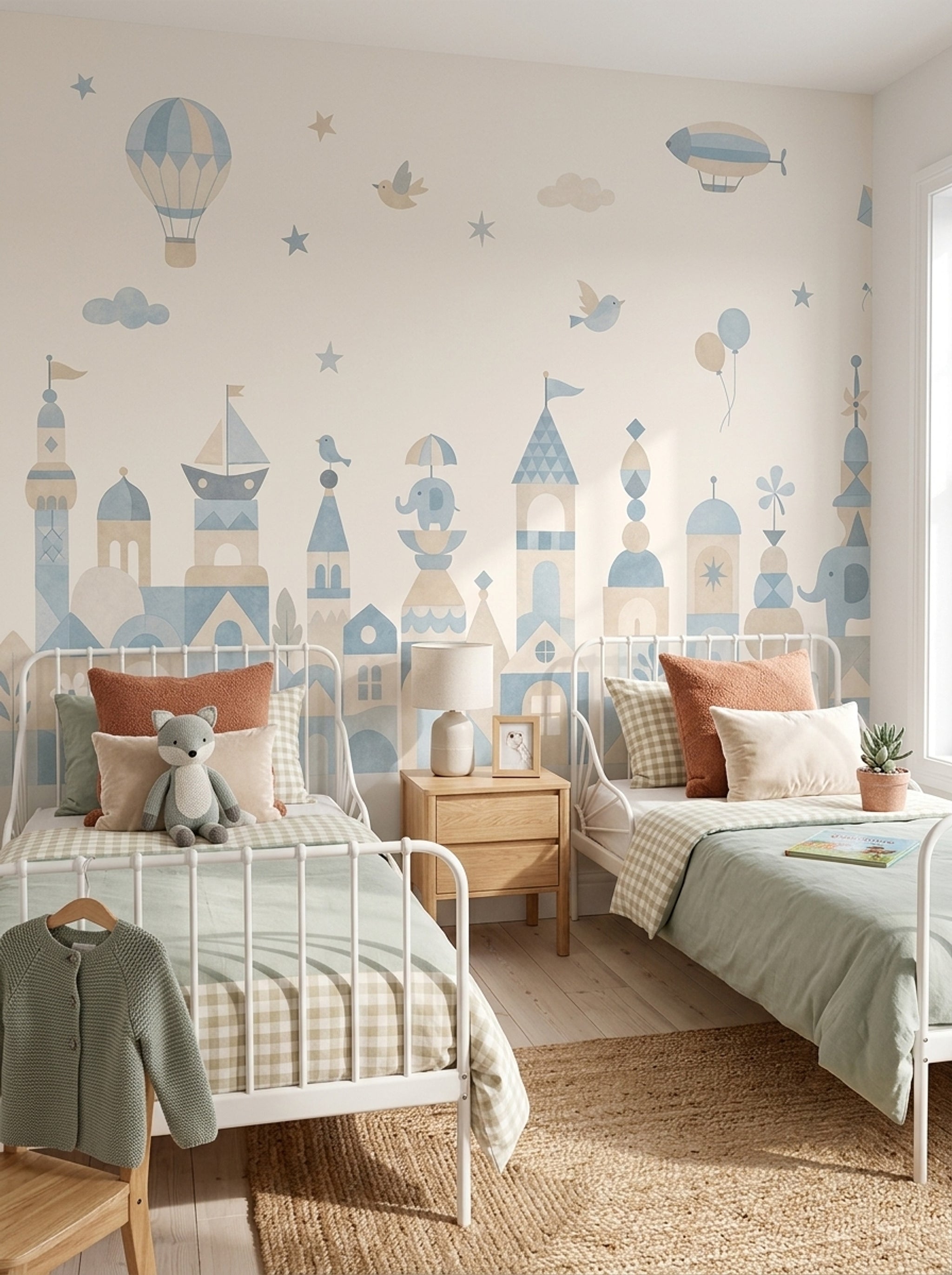 Hot Air Balloon Wallpaper Pastel Cityscape Kids Removable Wall Decor