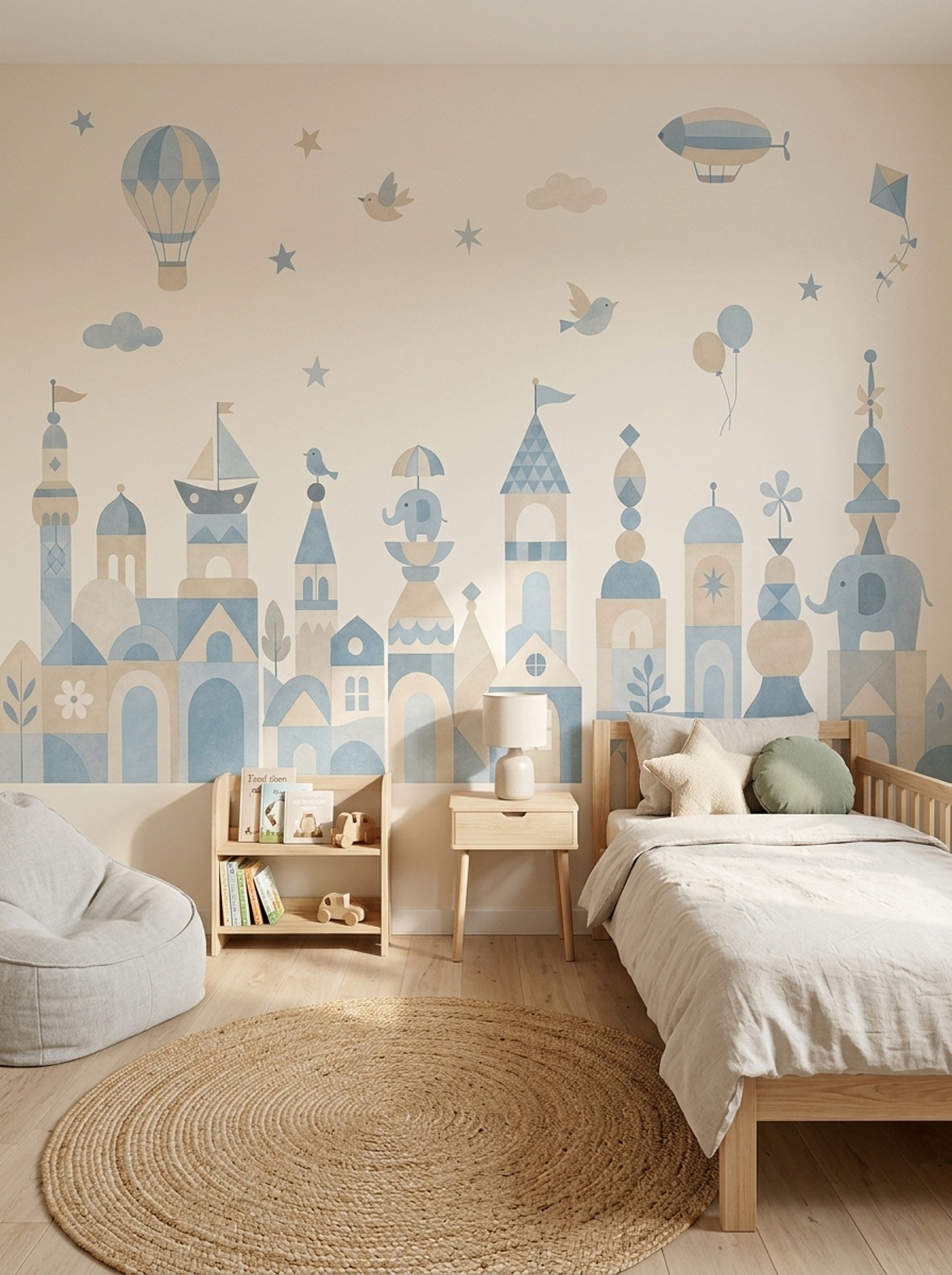 Hot Air Balloon Wallpaper Pastel Cityscape Kids Removable Wall Decor